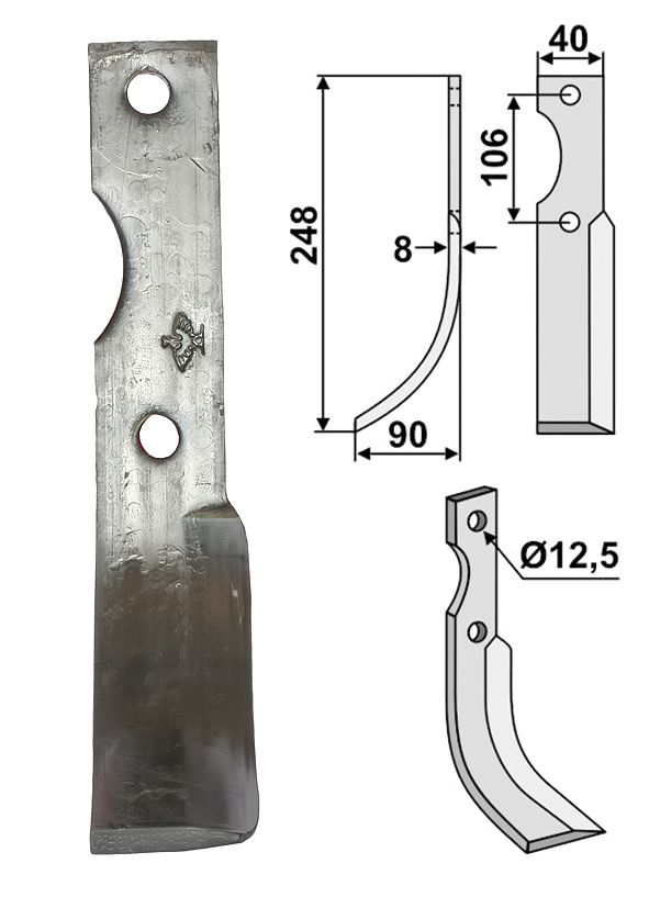 Industriehof Fräsmesser links 248 x 40 x 8 mm, Bohrung 12,5 mm, für Kuhn, Maletti, MAL-10L