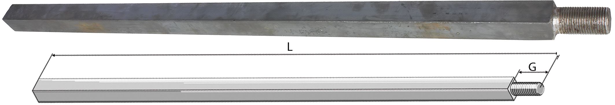 Industriehof Vierkantwelle 26 mm, Länge 1.290 mm, für Spatenrollegge, 31-26-1290