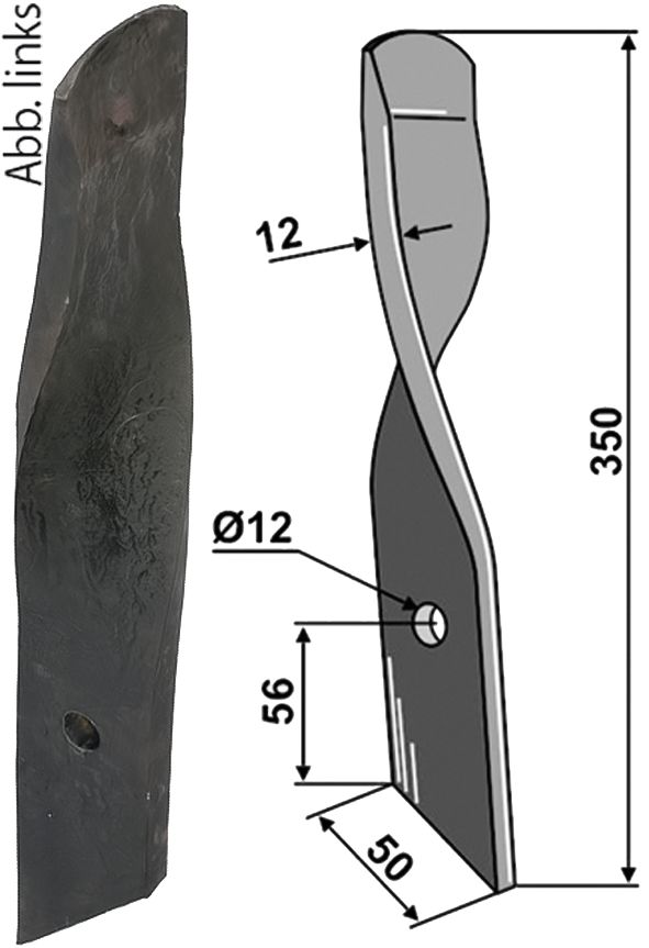 Industriehof Rollspatenmesser links 350 x 50 x 12 mm Bohrung 12 mm für "Dyna-Drive Jumbo", 31-BOM-41L