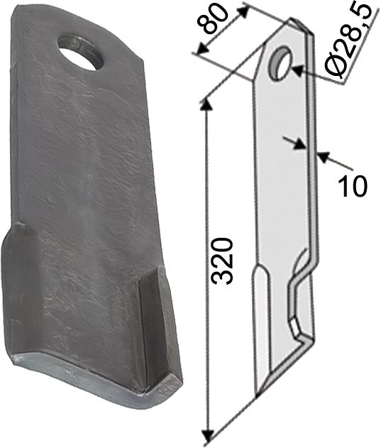 Industriehof Schlegelmesser 320 x 80 x 10 mm, für Rübenroder Schmidt RMB 4.2 lang, 63-IND-33