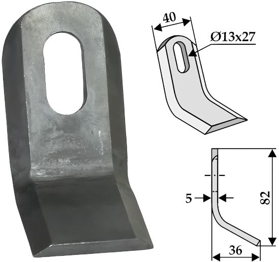 Industriehof Y-Messer 82 x 40 x 5 mm, Bohrung 27 x 13 mm, für Mulcher Mott, 63-MOT-54