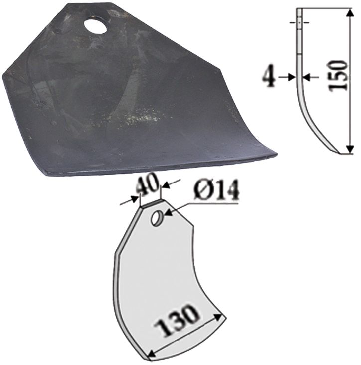 Industriehof Schlegelmesser 150 x 40/130 x 4 mm, für Mulcher Agram, Taarup, 63-TAA-51
