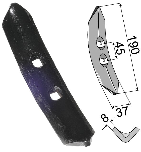 Industriehof Spurlockererschar 190 x 37 x 8 mm für Spurlockerzinken Väderstad, 1.10.323