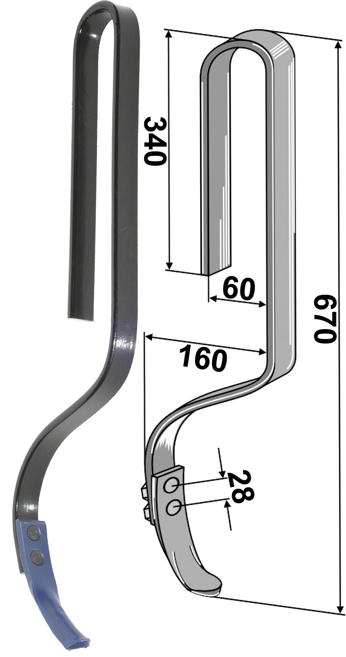Industriehof Spurlockerzinken 670 x 10 x 32 mm mit Schar, für Stegsted, Taarup, 10.5014