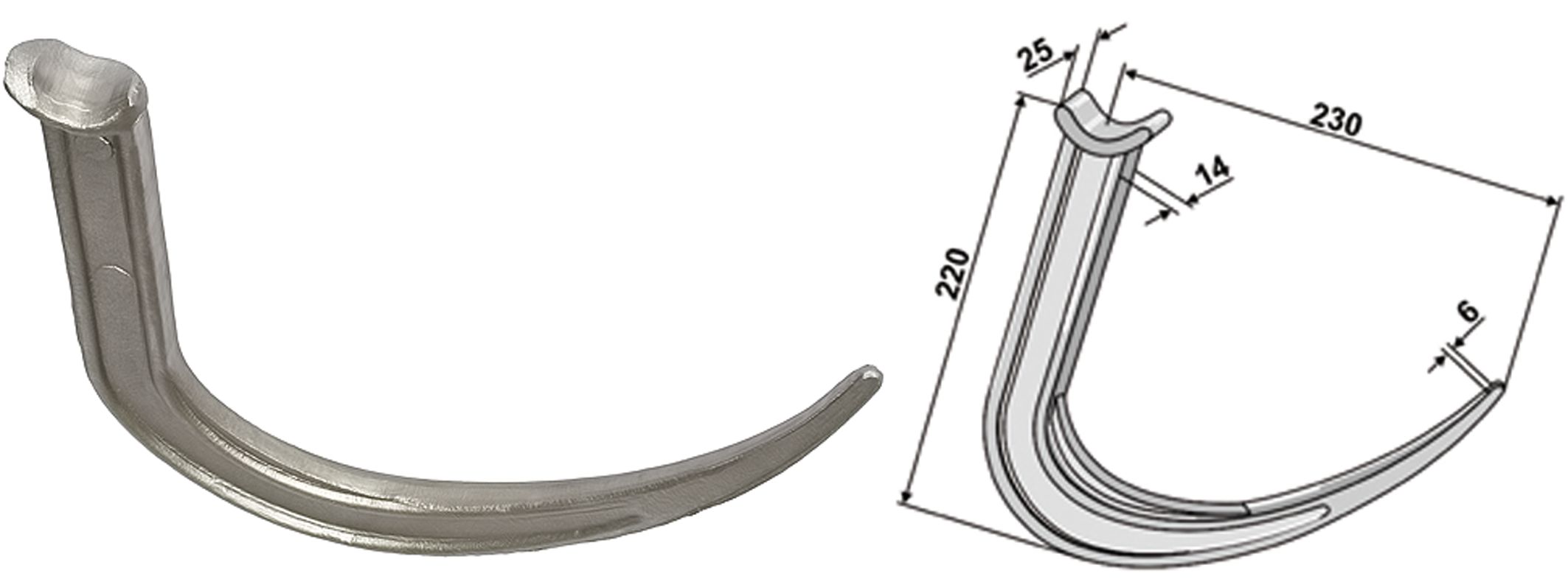 Industriehof Greiferzinken 230 mm, spitz, gebogen, für Zens, Chief, 18230
