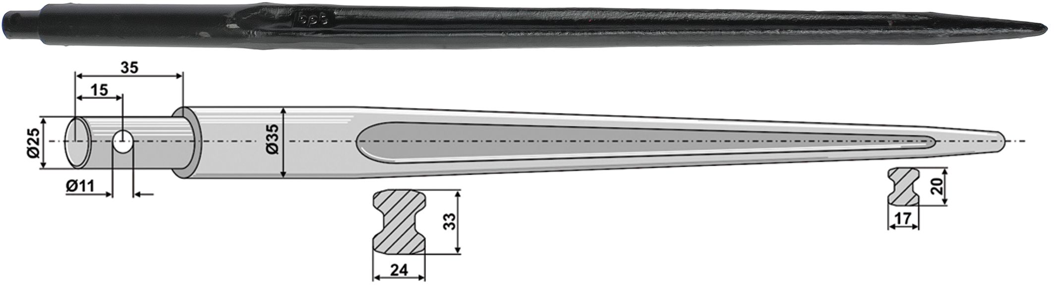 Industriehof Frontladerzinken 820 mm, , spitz, gerade, für Mailleux, Samson, 18833
