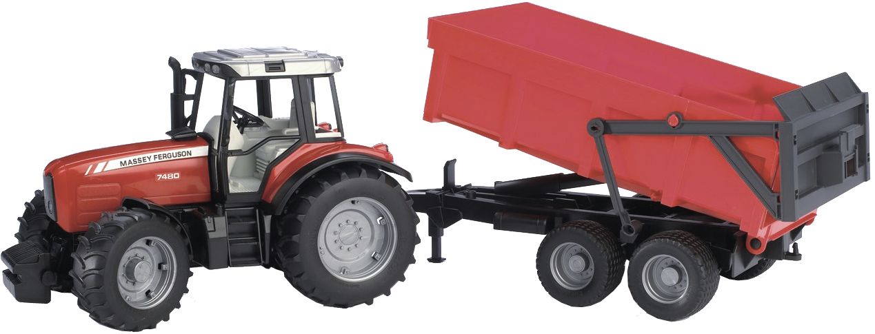 Bruder Modell "Massey Ferguson Traktor 7480" mit Wannenkippanhänger 1:16, 02045