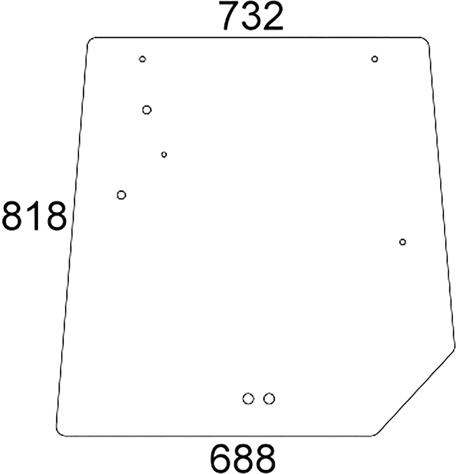 Heckscheibe grün, oben, 2-Loch-Befestigung, Boden mit Tunnel, für Traktor Massey Ferguson 5000, 6000, 7000, 8000