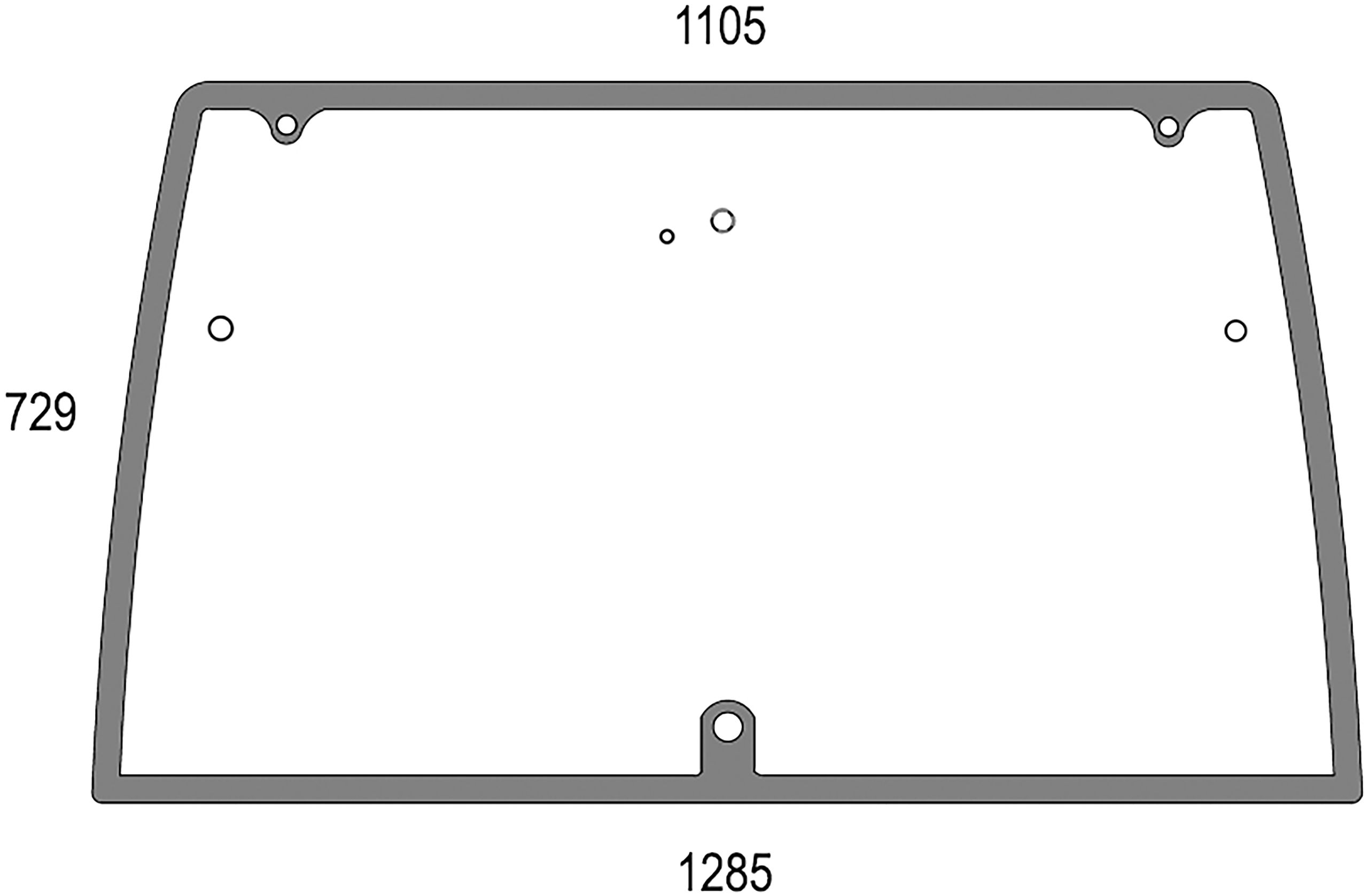 Heckscheibe grün, Siebdruck, Abstand Bohrungen oben 893 mm, 7 Bohrungen, für Traktor Lindner Geotrac