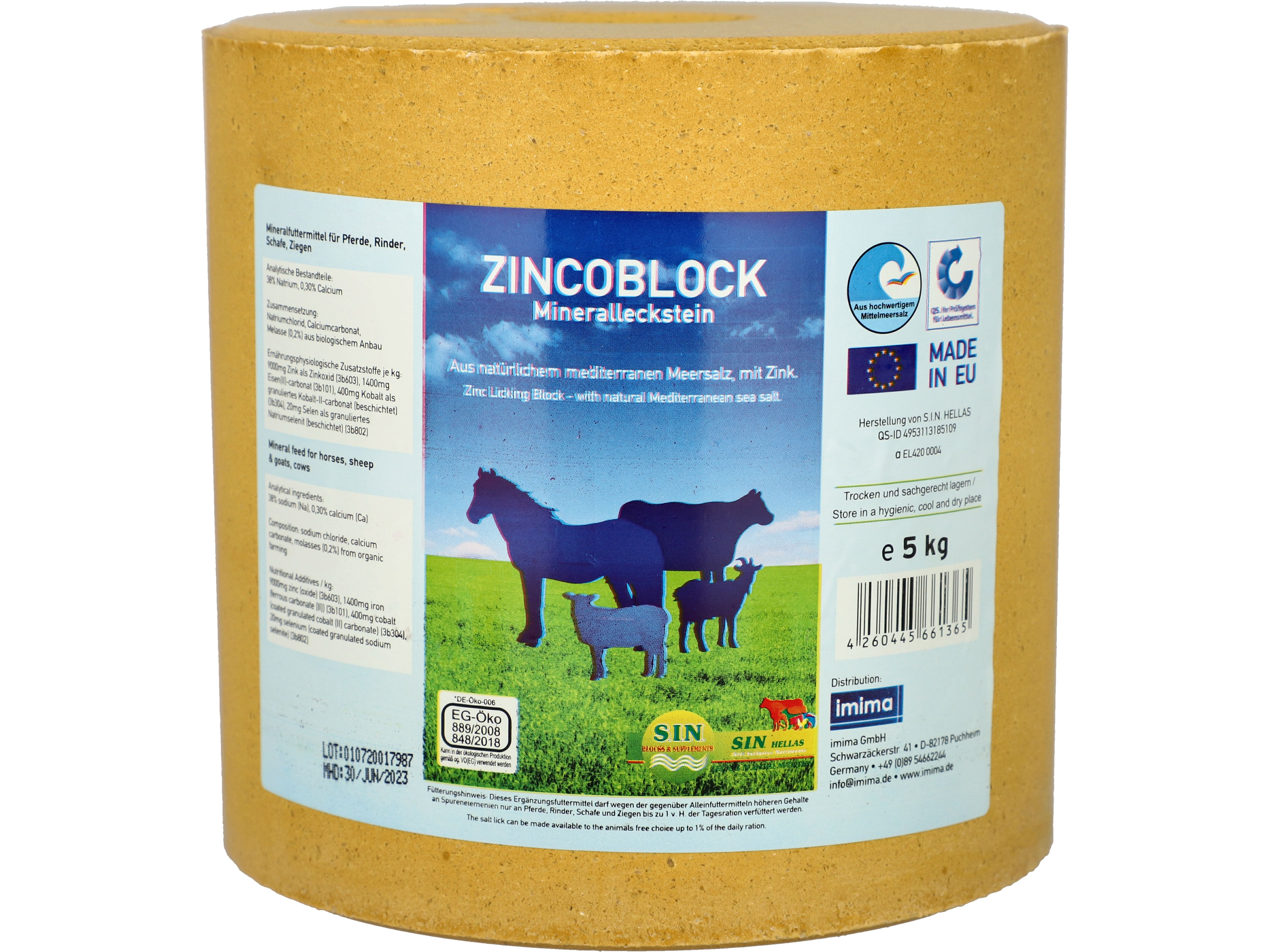 S.I.N. HELLAS Zincoblock Mineralleckstein Leckstein aus Meersalz mit Zink für Pferde, Rinder, Schafe, Ziegen 5 kg