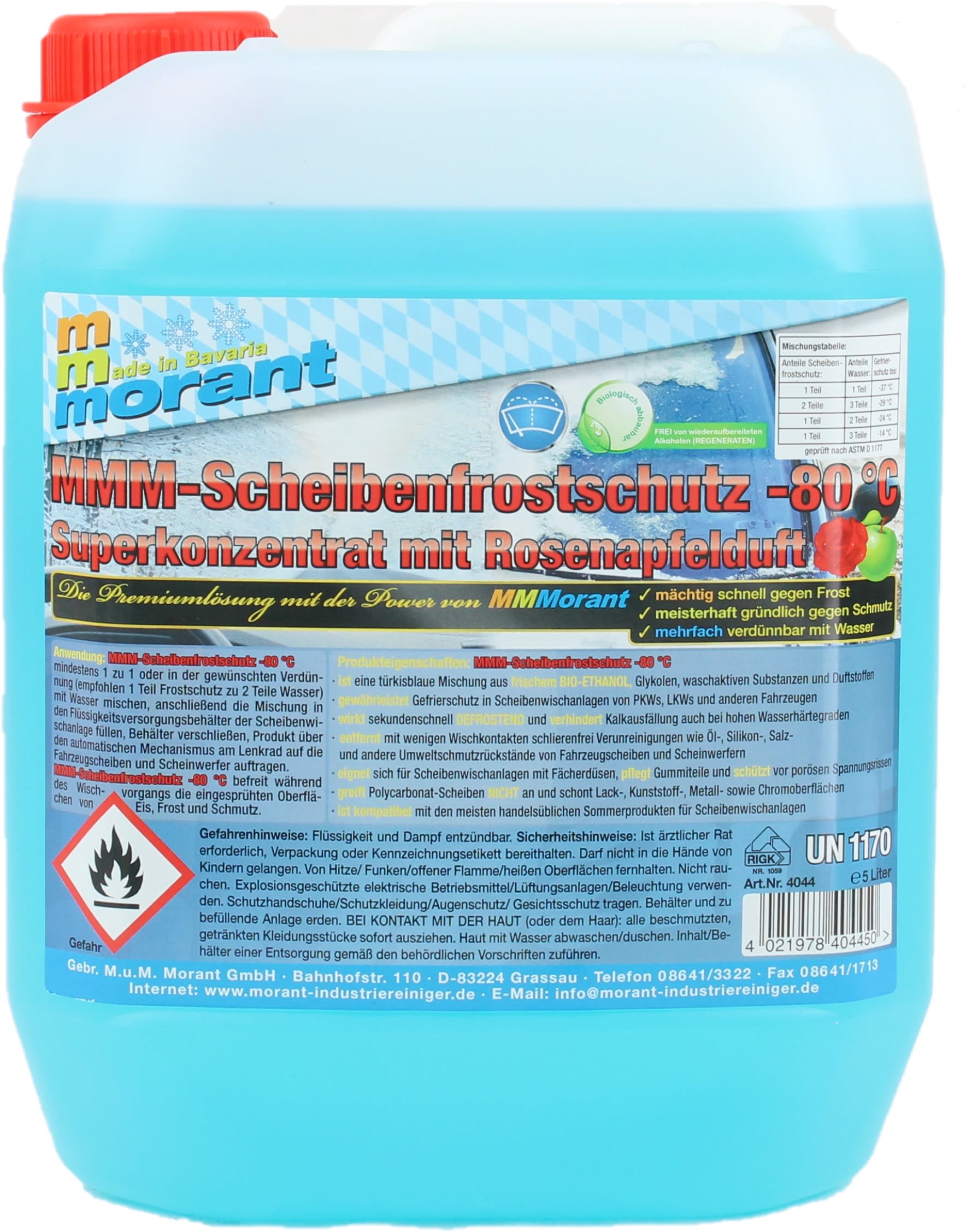 MMM – Scheibenfrostschutz -80 °C Superkonzentrat mit Rosenapfelduft 5 l Kanister