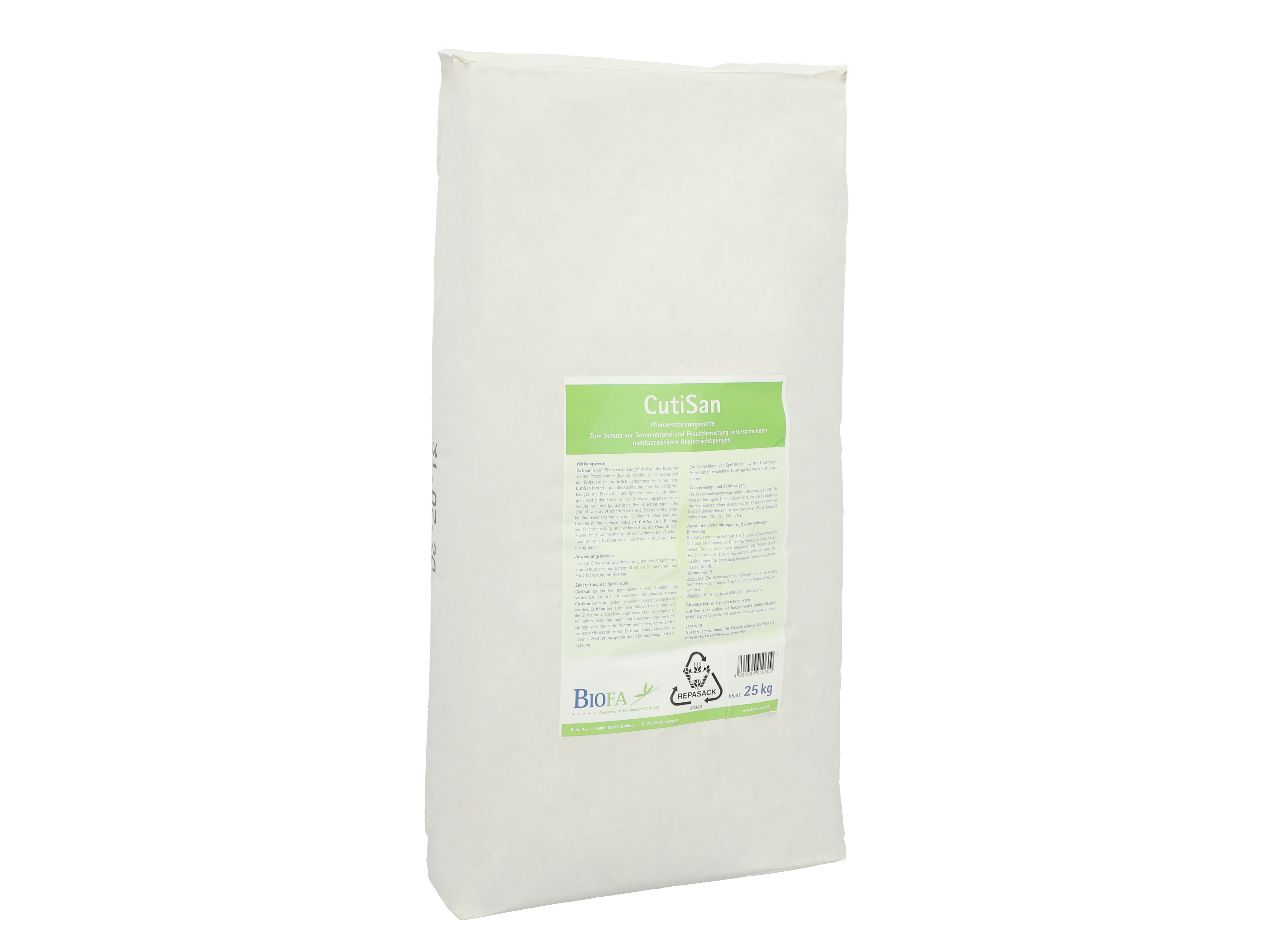 BIOFA CutiSan Pflanzenstärkungsmittel auf Basis von Kaolin 25 kg Sack Pulver