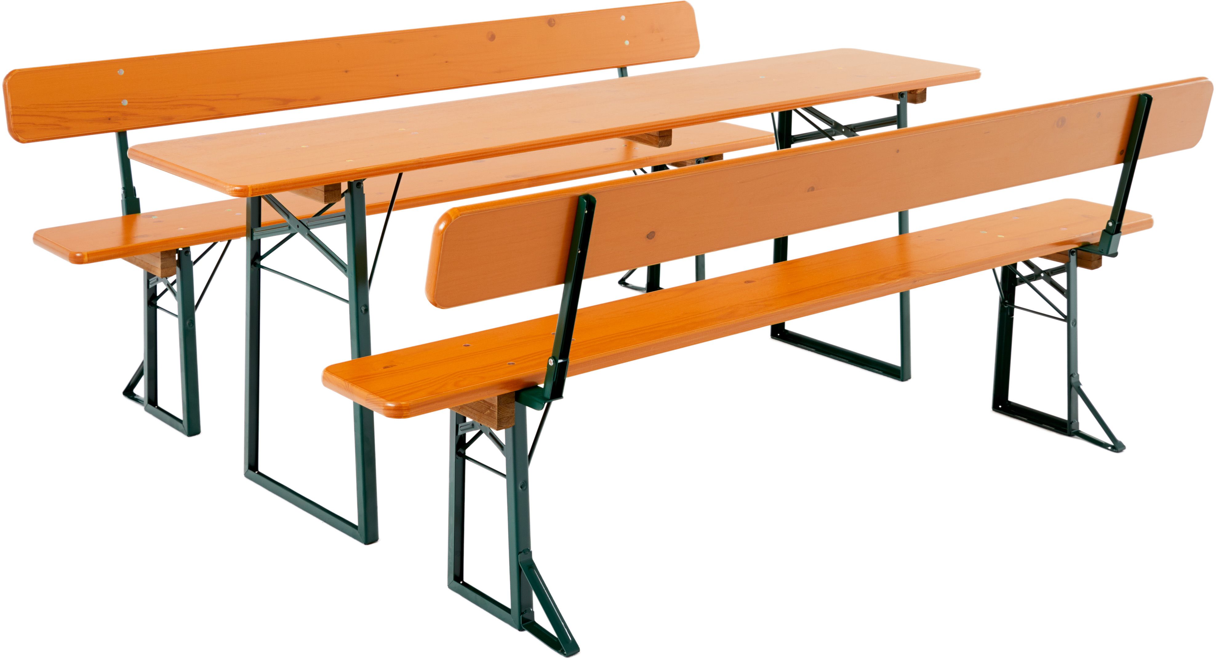 RUKU Bierzeltgarnitur, 220 cm, 50 cm breiter Tisch Kiefer 1 Tisch + 2 Bänke mit Lehne 3-teilig