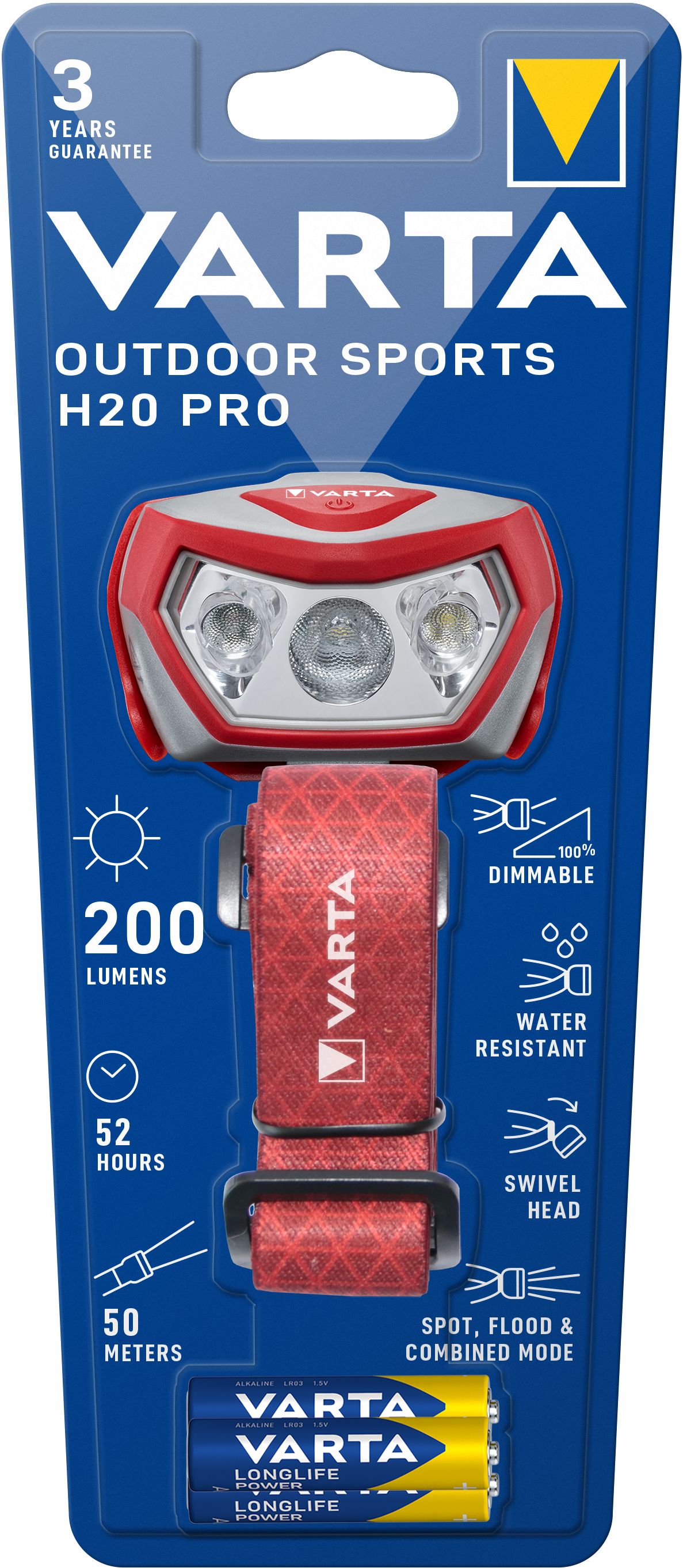 VARTA Outdoor Sports H20 Pro 3xAAA Stirnlampe mit Batterien