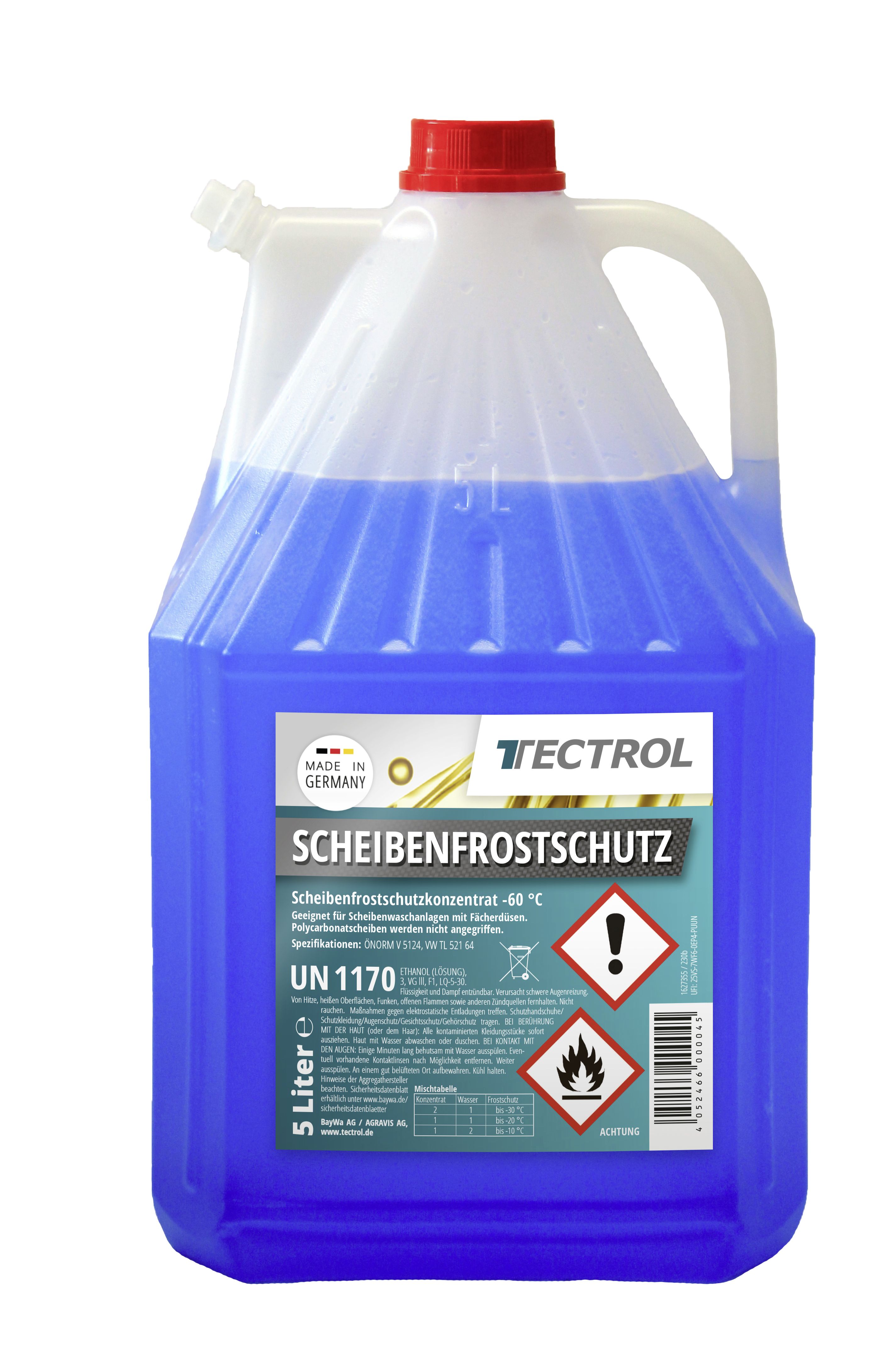 TECTROL SCHEIBENFROSTSCHUTZ 5 l Kanister Scheibenfrostschutzkonzentrat -60 °C, Scheibenwischwasser, Scheibenreiniger