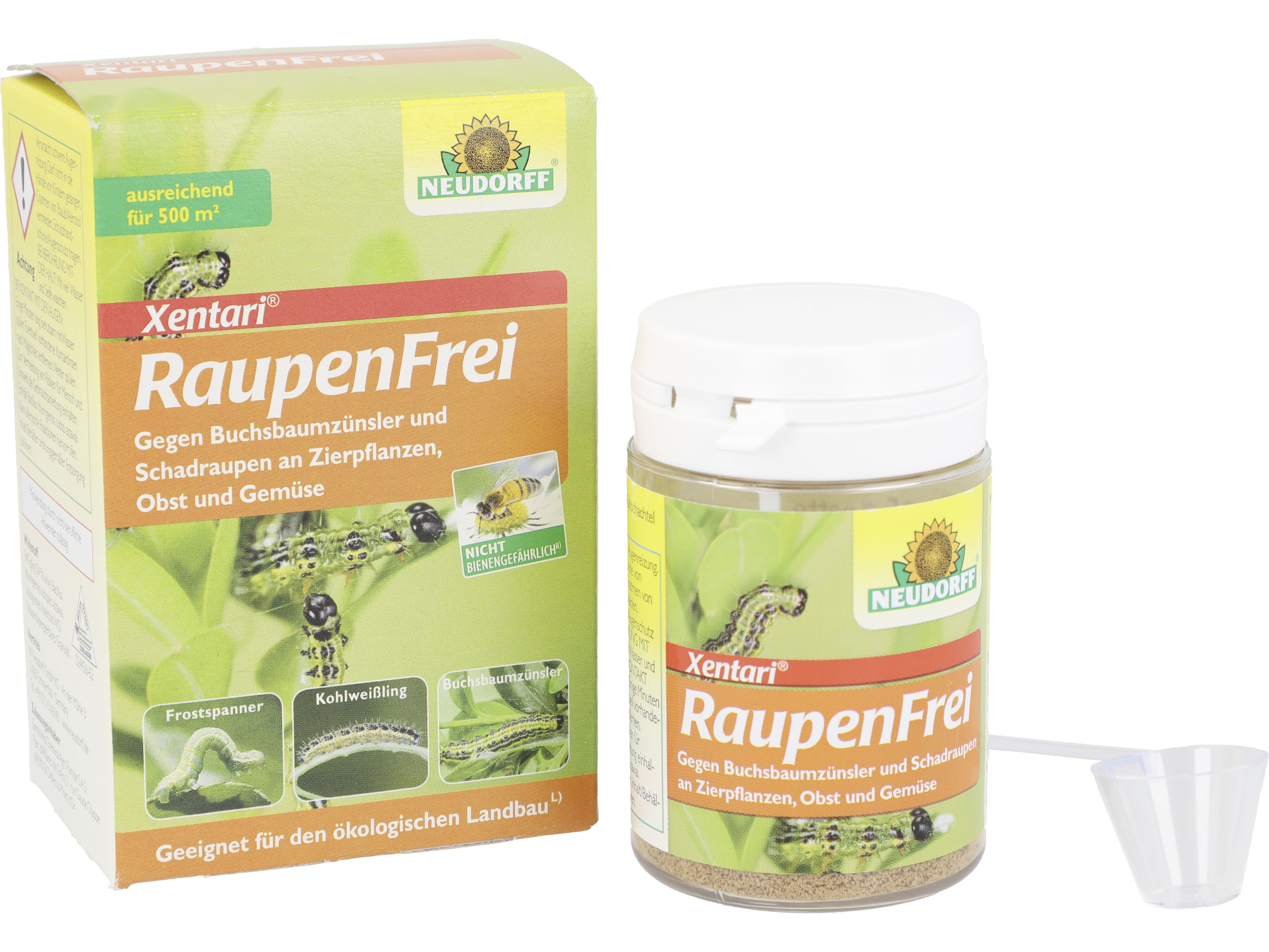 NEUDORFF Raupenfrei XenTari 25 g Schachtel gegen Buchsbaumzünsler und Schadraupen an Zierpflanzen, Obst und Gemüse, Bacillus thuringiensis 500 m²