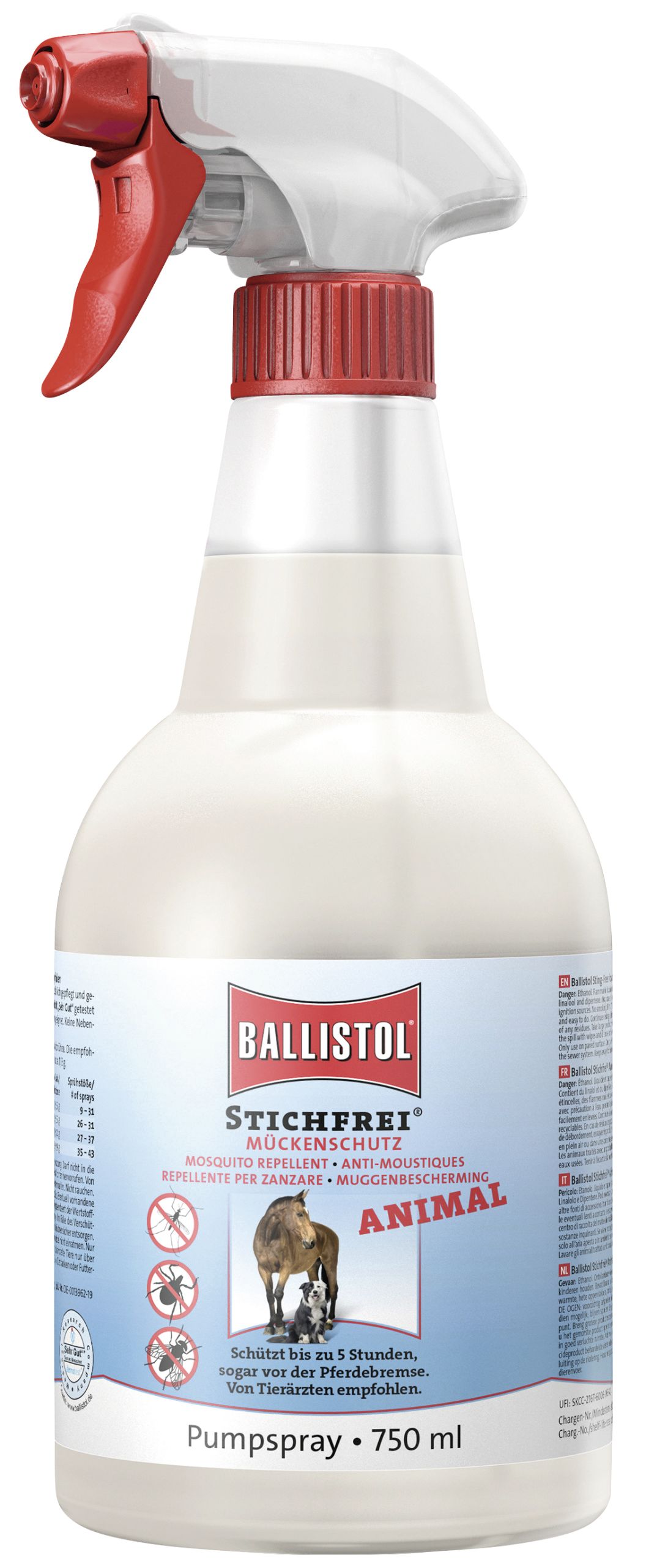 Ballistol Insektenschutzmittel "Stichfrei Animal" 750 ml für Pferde und Kleintiere gegen Fliegen, Bremsen, Mücken usw., 321584