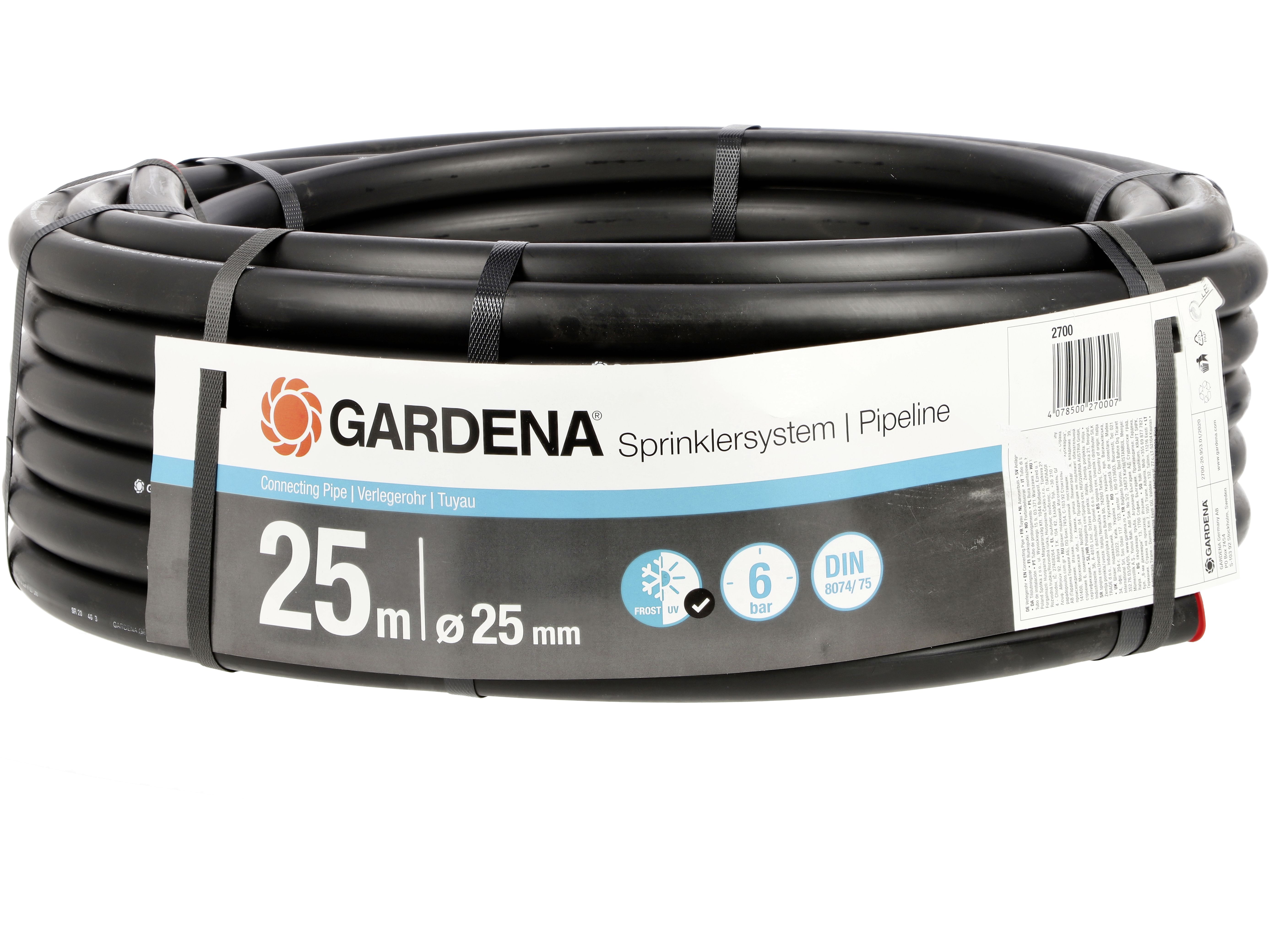 GARDENA Sprinklersystem Verlegerohr 25 m schwarz Rohrleitung 6 bar 02700-20