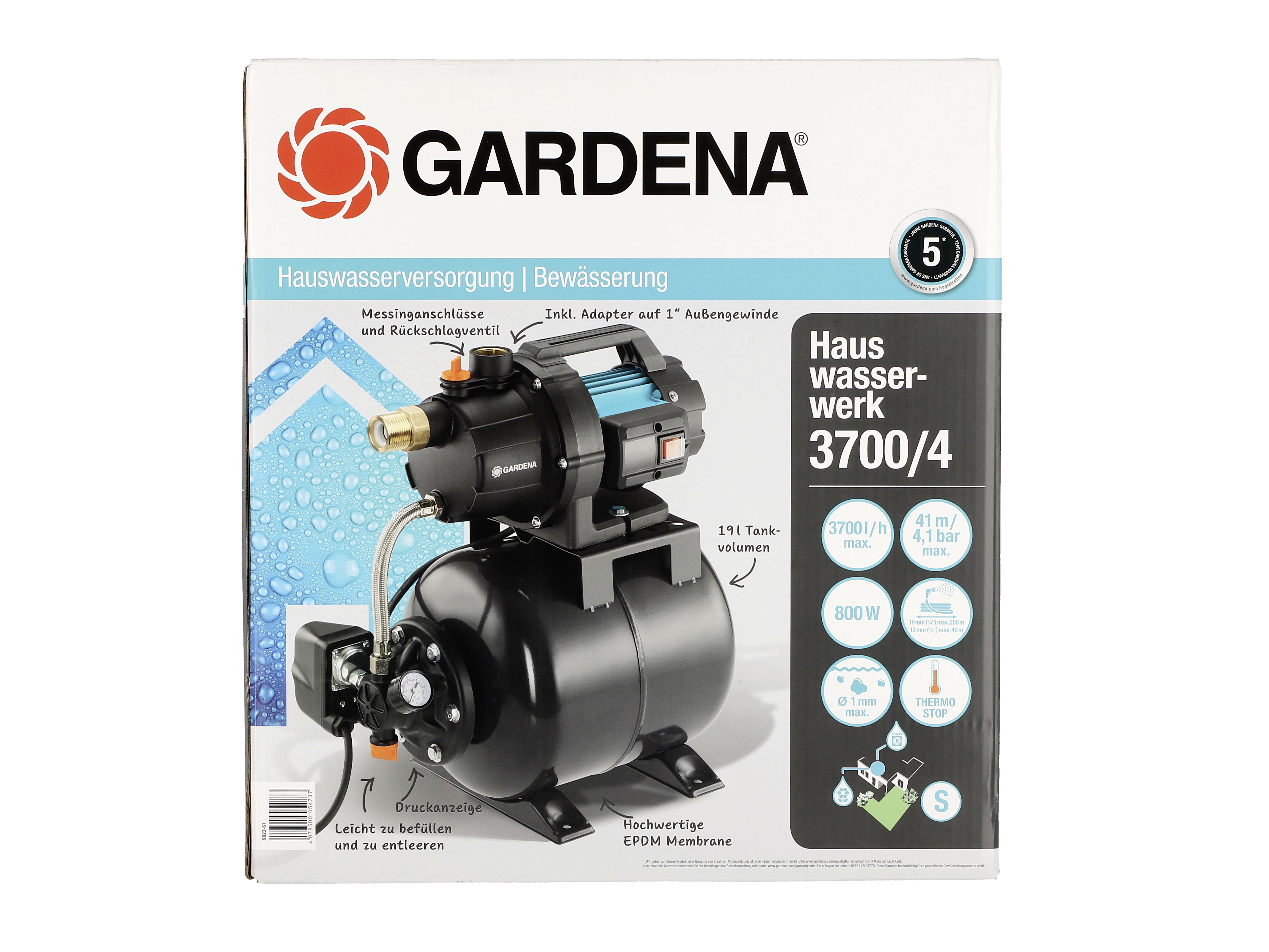 GARDENA Hauswasserwerk 3700/4 schwarz Wasserpumpe, Pumpe, Hauswasserpumpe 4,1 bar 09023-61