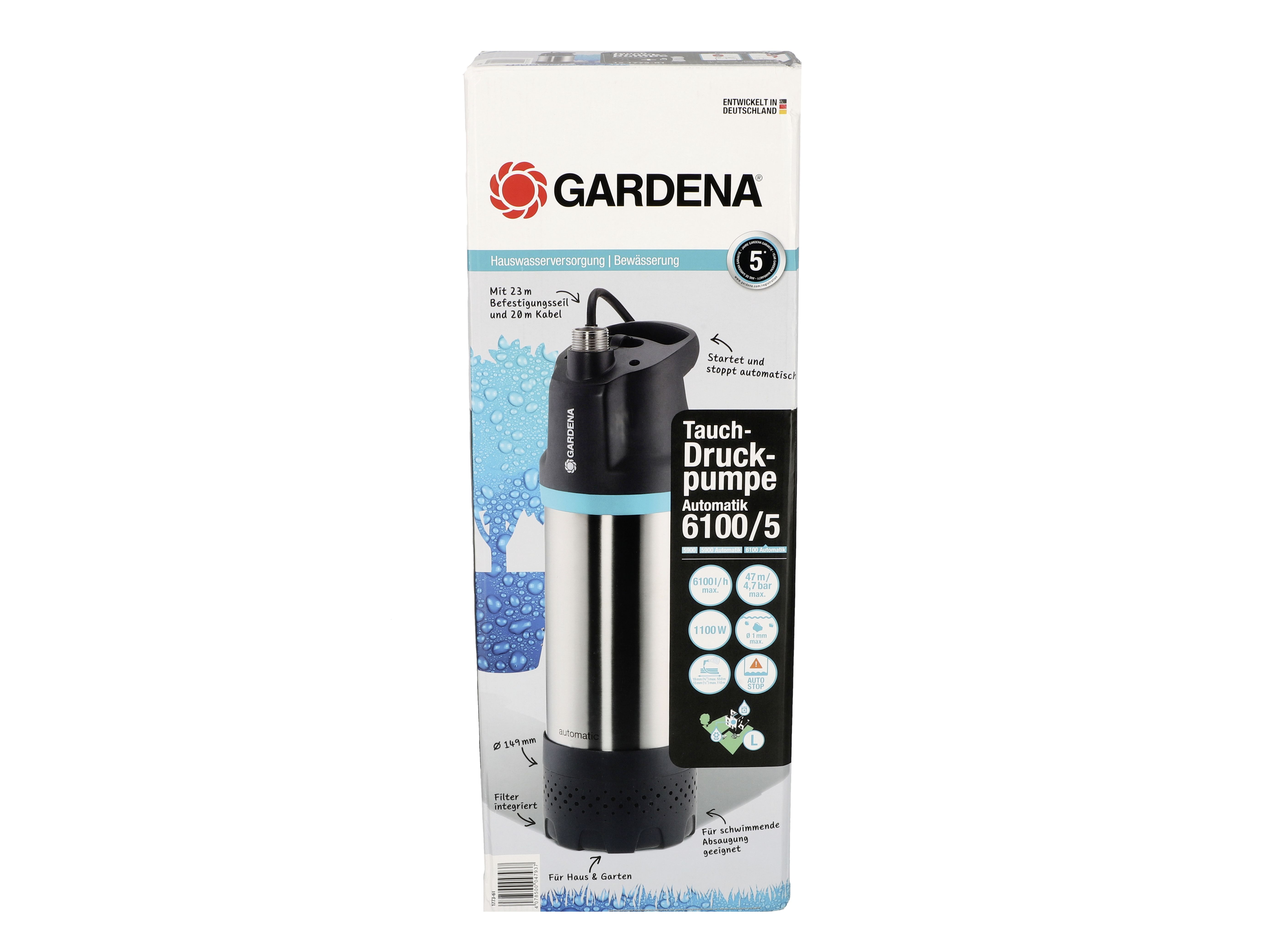 GARDENA Tauch-Druckpumpe 6100/5 inox automatic anthrazit; silber 4,7 bar 01773-61