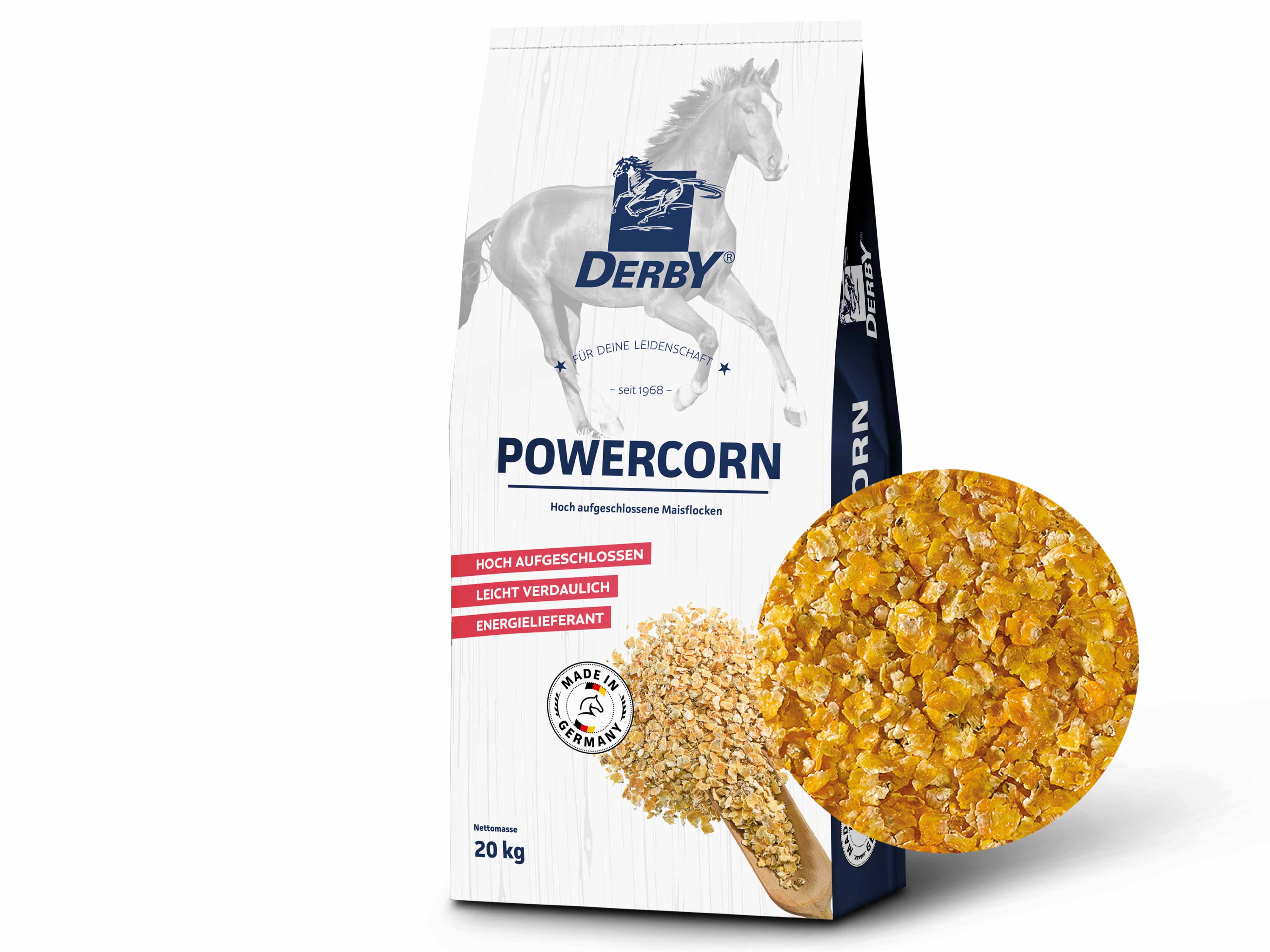 DERBY Powercorn hoch aufgeschlossene Maisflocken als energiereiches Aufbaufutter Flocken 20 kg Sack
