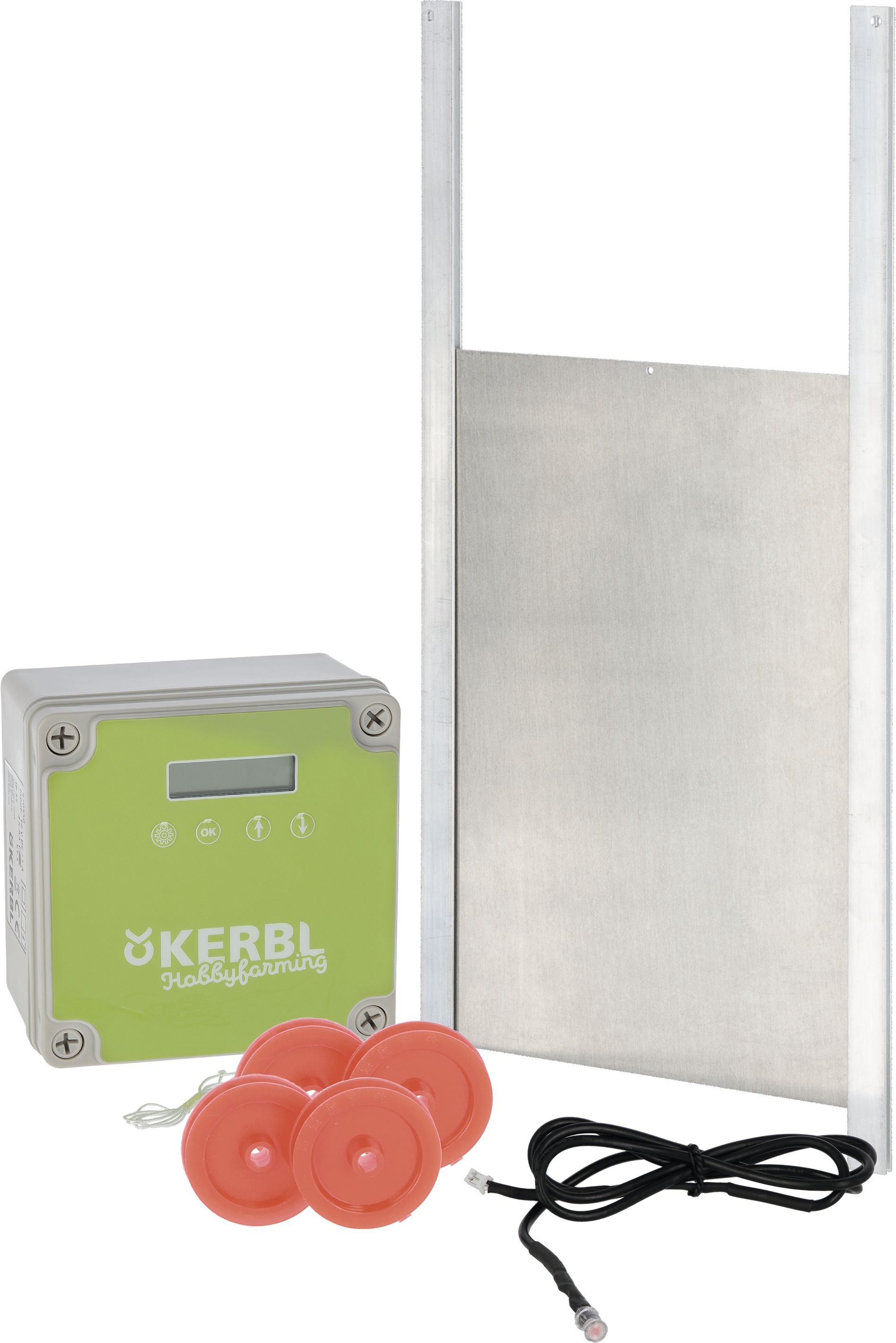 KERBL Hühnerklappe 220 x 300 mm inkl. Steuerung und Führungsschienen für Geflügelställe, 70547