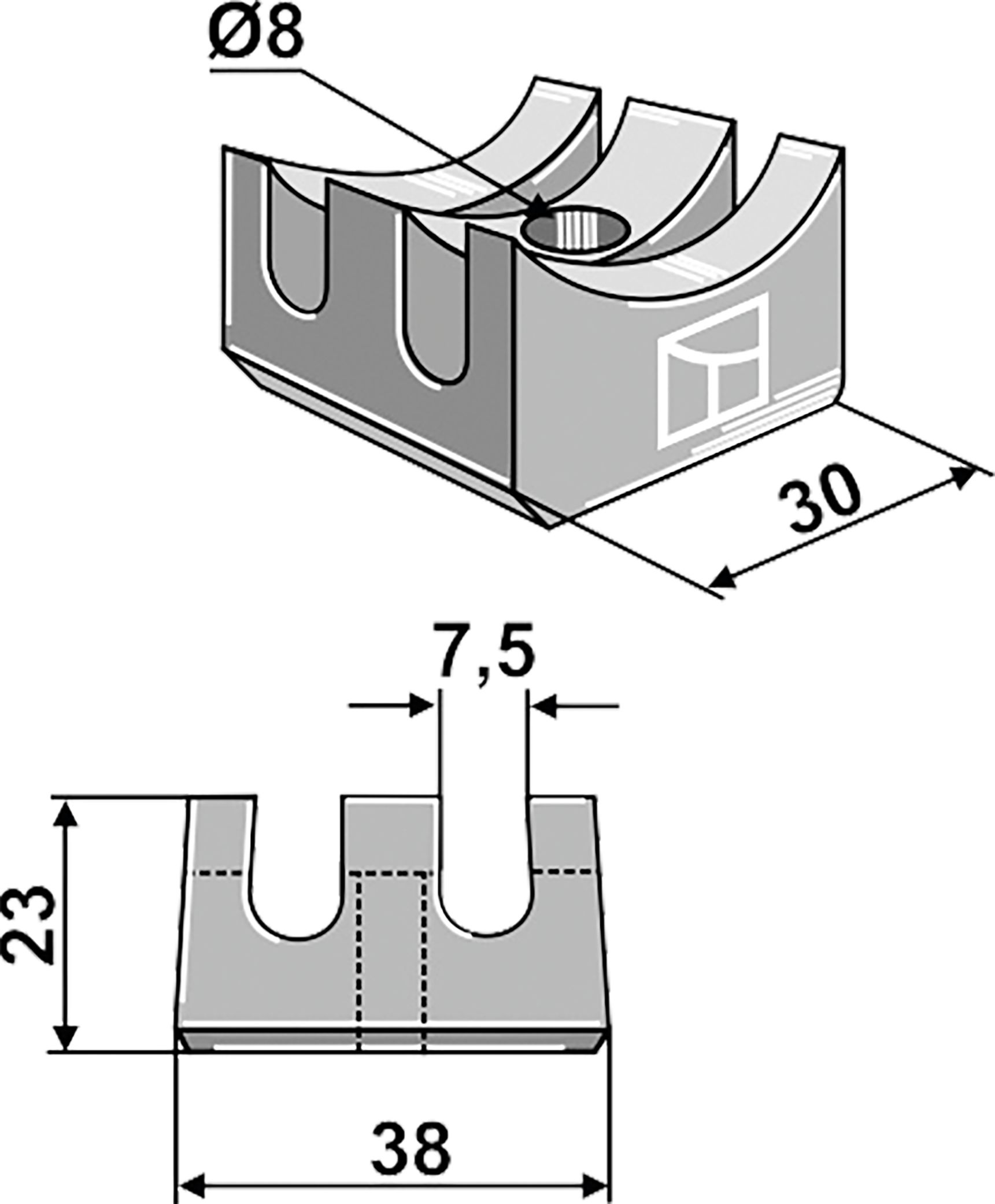 Industriehof Zinkenhalter 38 x 30 x 23 mm für Einböck Striegelzinken 10.HS-E1 und 10.HS-E2, 10.ST-HH-5