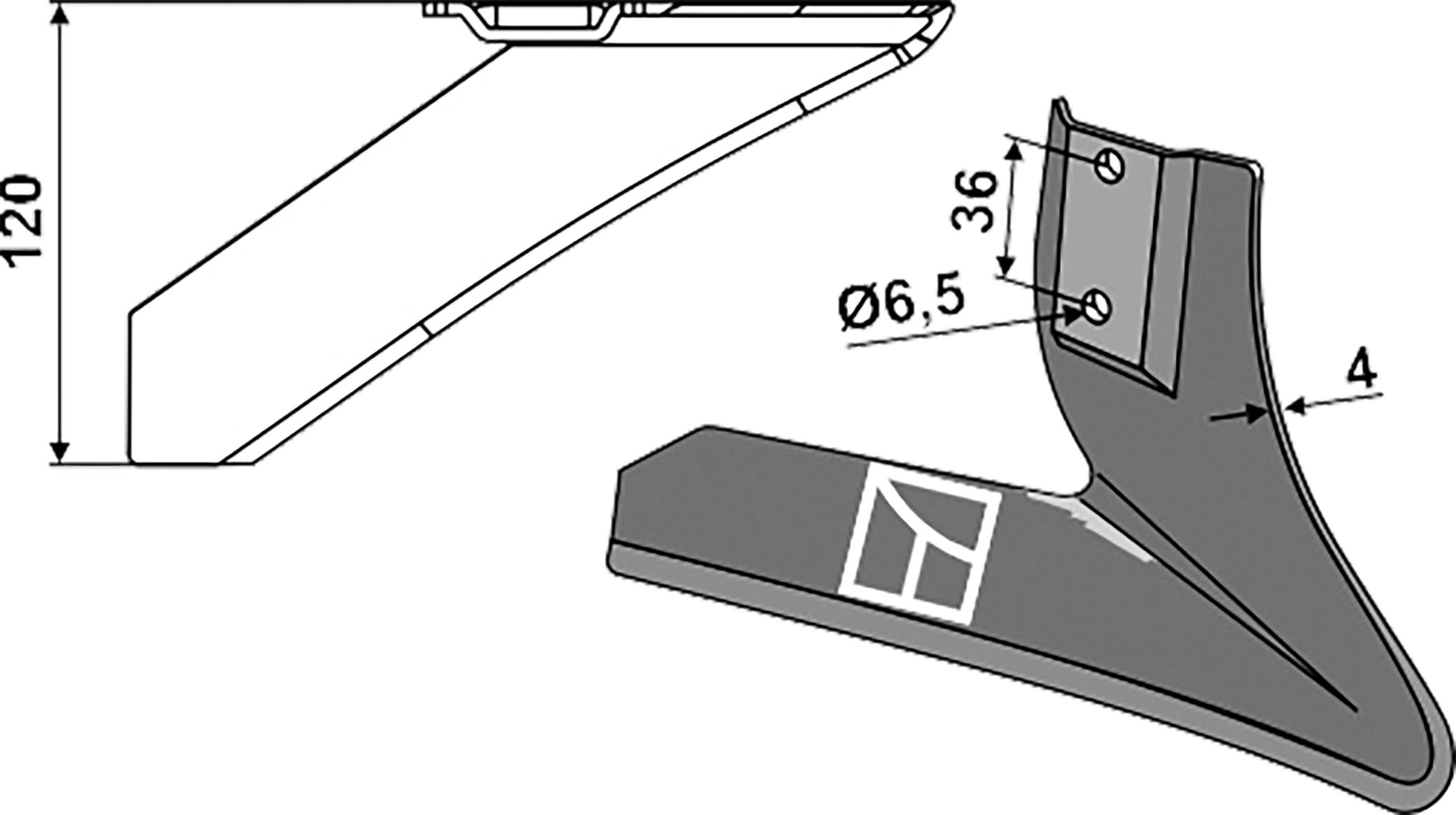 Industriehof Winkelmesser rechts 120 mm, für Hackgerät Einböck, Schmotzer, 1.10.1044