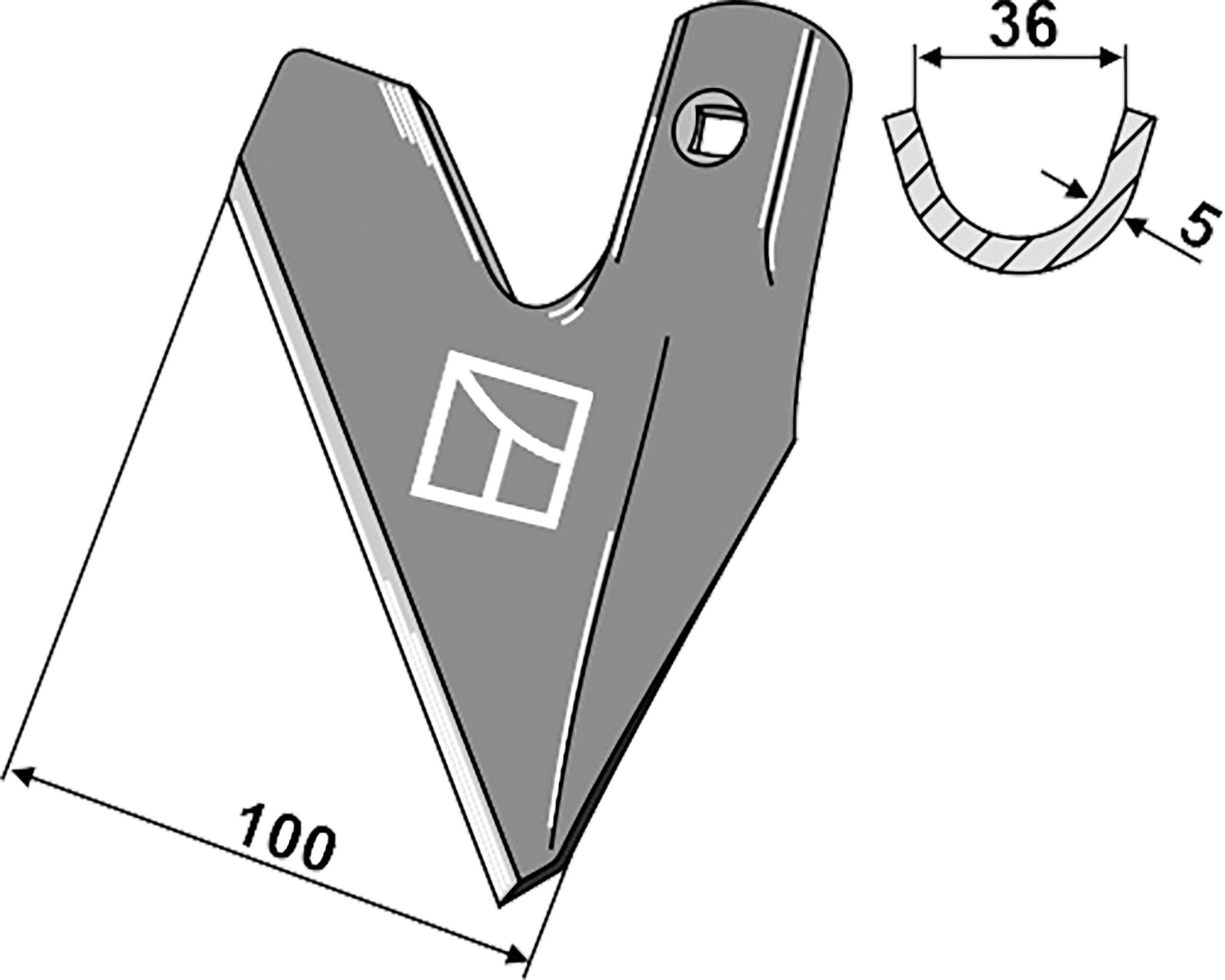 Industriehof Hackschar, Halbschar gekröpft rechts, Arbeitsbreite 100 mm, Arbeitswinkel 42 °, für Hatzenbichler, 1.10.1069