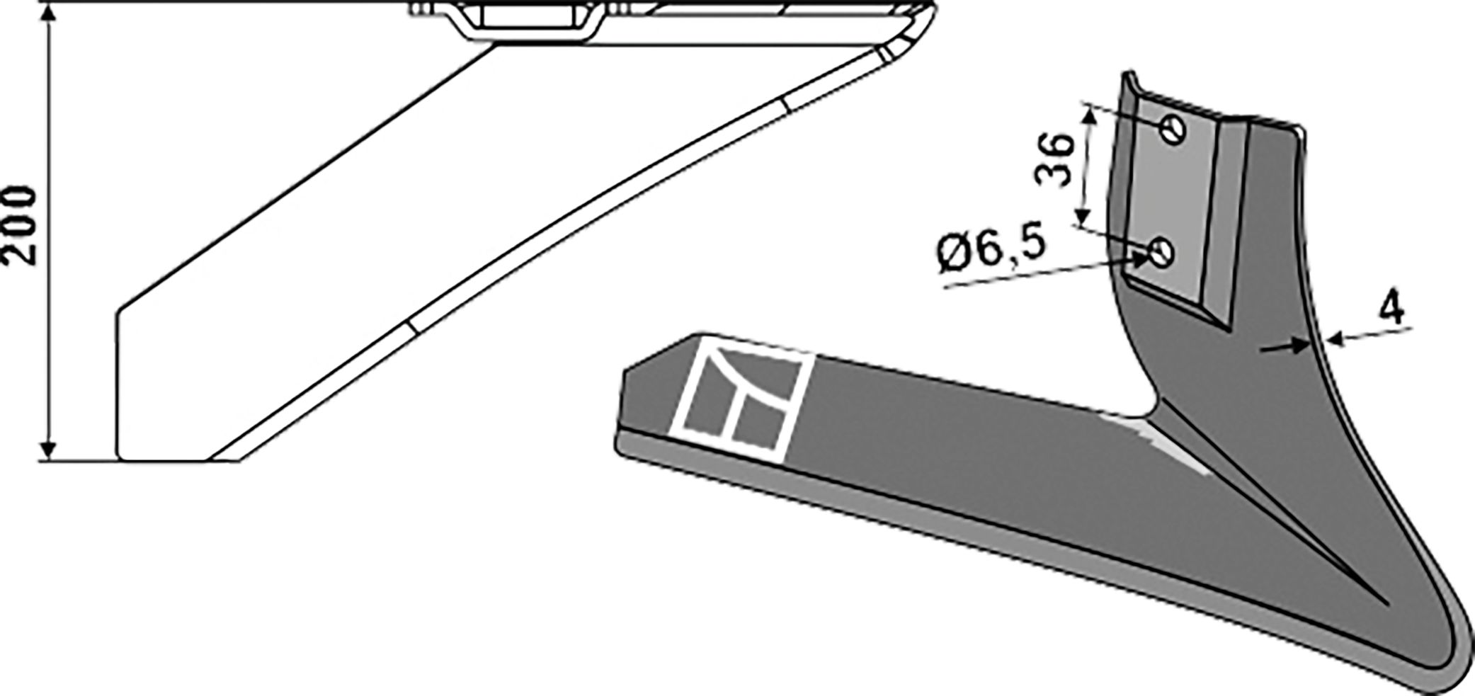 Industriehof Winkelmesser rechts 200 mm, für Hackgerät Einböck, Stiel 30 x 10 mm, 1.10.1051