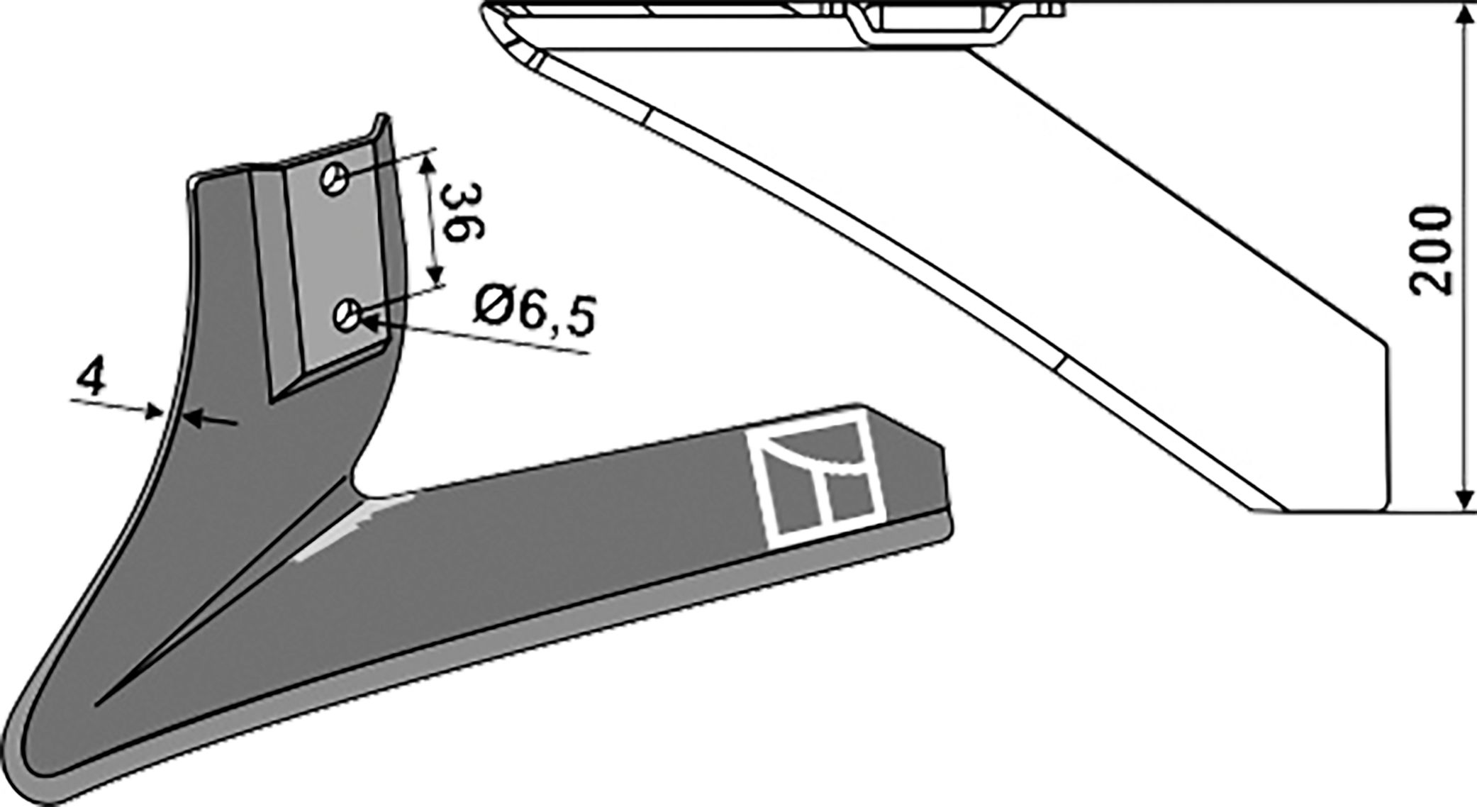 Industriehof Winkelmesser links 200 mm, für Hackgerät Einböck, Stiel 30 x 10 mm, 1.10.1052