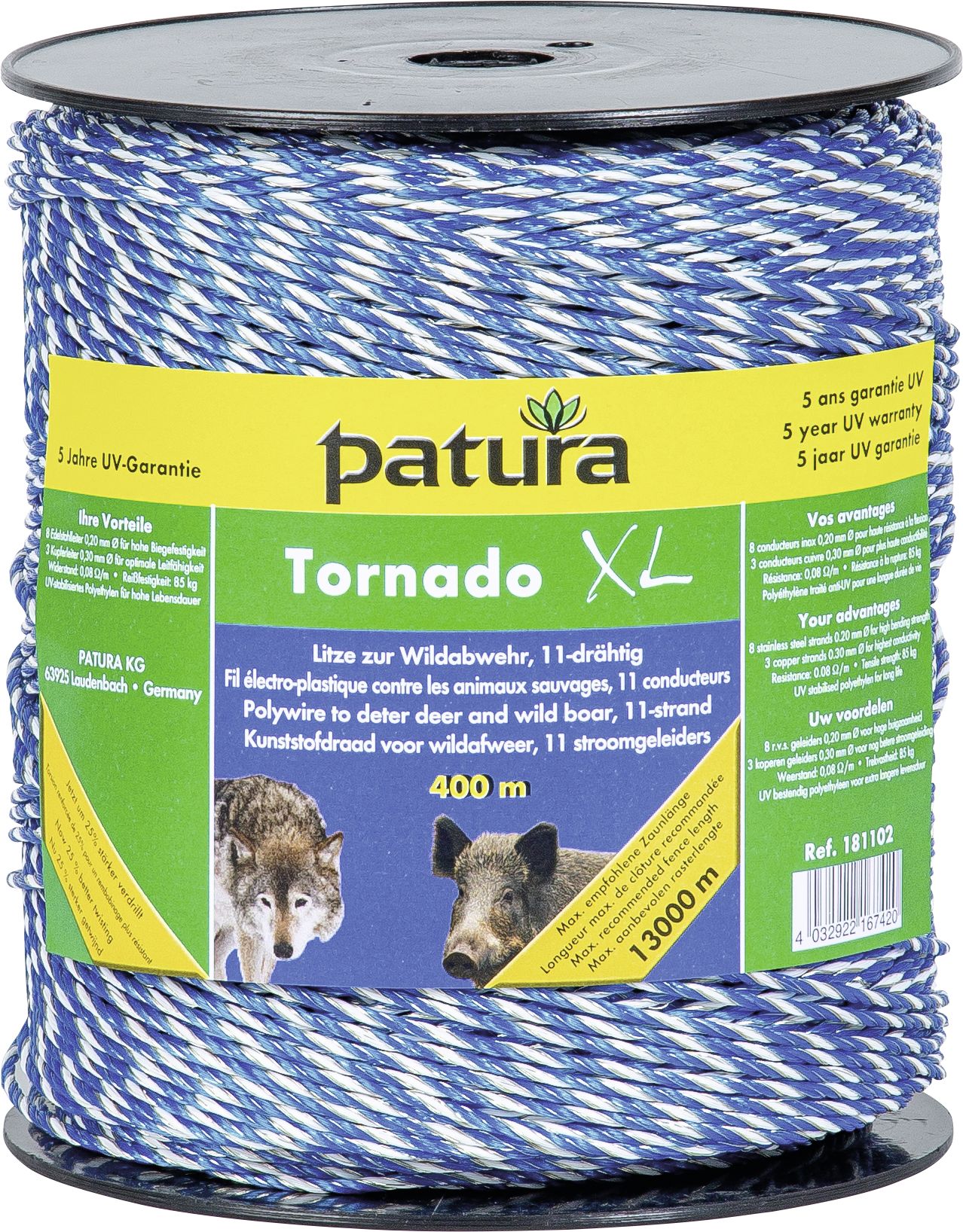 Patura Litze "Tornado XL" 1.000 m blau; weiß, 181103