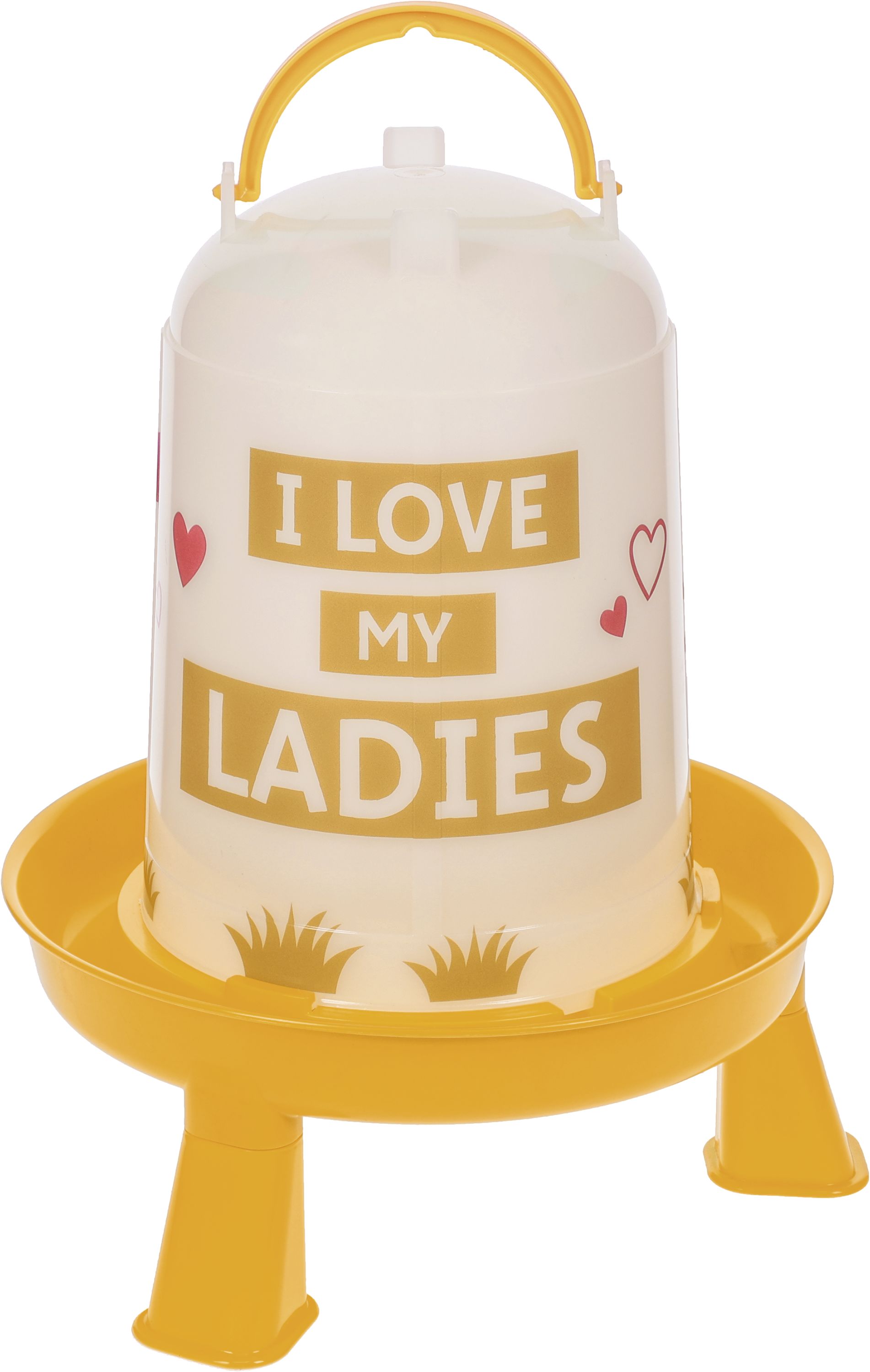 KERBL Geflügeltränke 5 l inkl. Standfüße, Kunststoff (lebensmittelecht), Aufdruck I LOVE MY LADIES, für Geflügel in Bodenhaltung, 70167