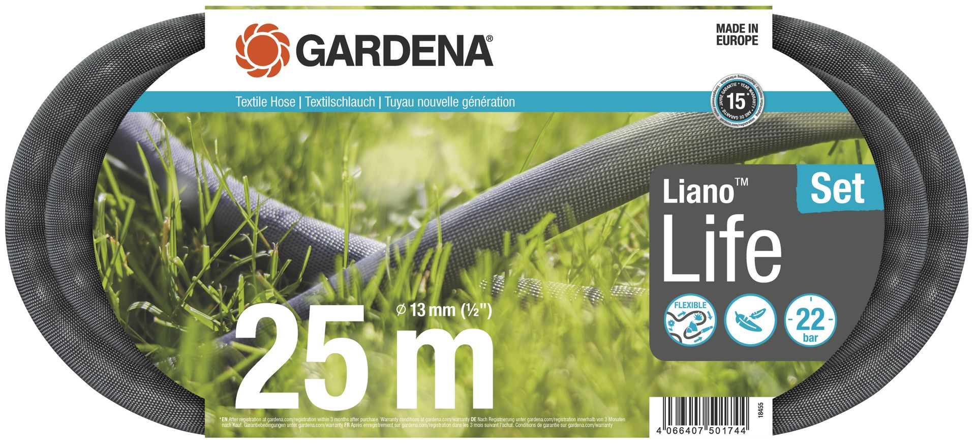 GARDENA Textilschlauch Liano Life Set 25 m 1/2" schwarz 18455-20