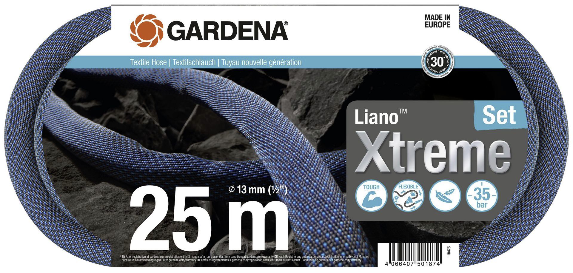 GARDENA Textilschlauch Liano Xtreme Set 25 m 1/2" schwarz 18475-20