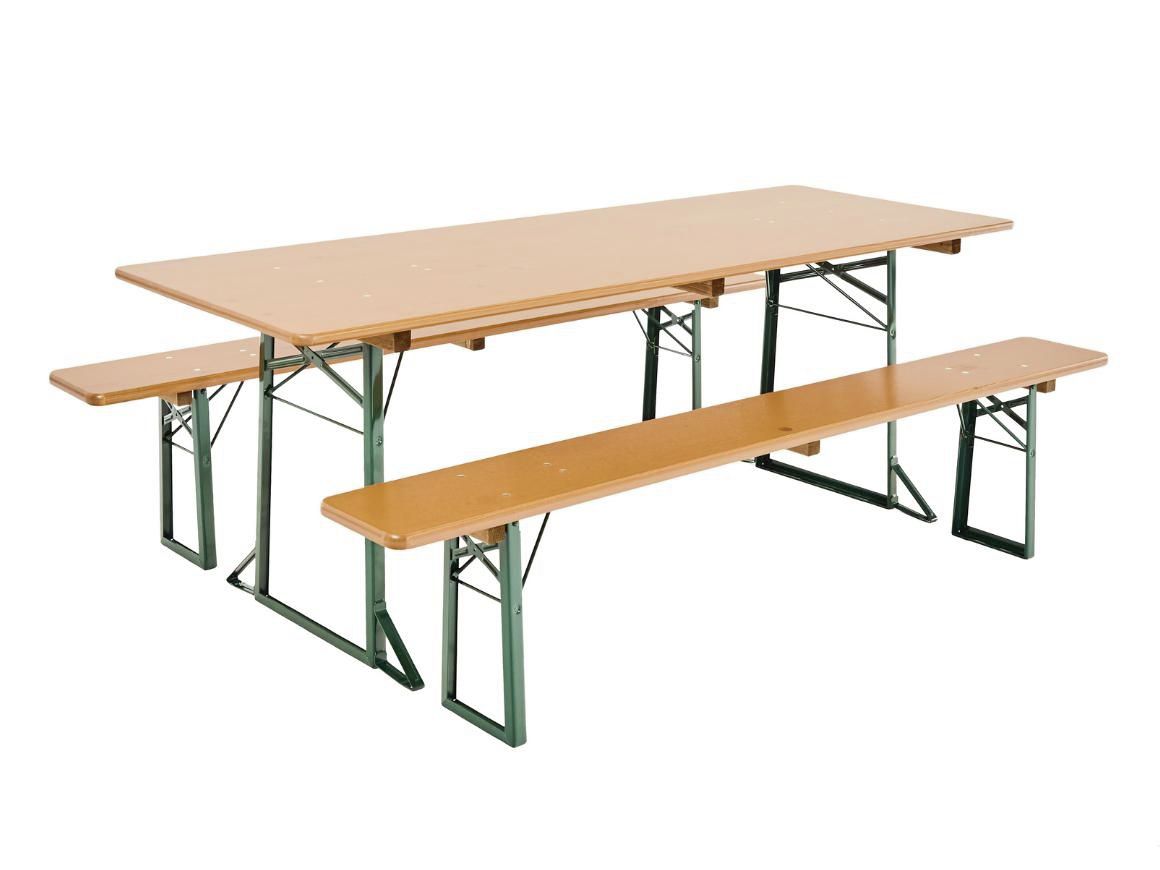 RUKU Bierzeltgarnitur, 220 cm, 80 cm breiter Tisch Kiefer 1 Tisch + 2 Bänke ohne Lehne 3-tlg.