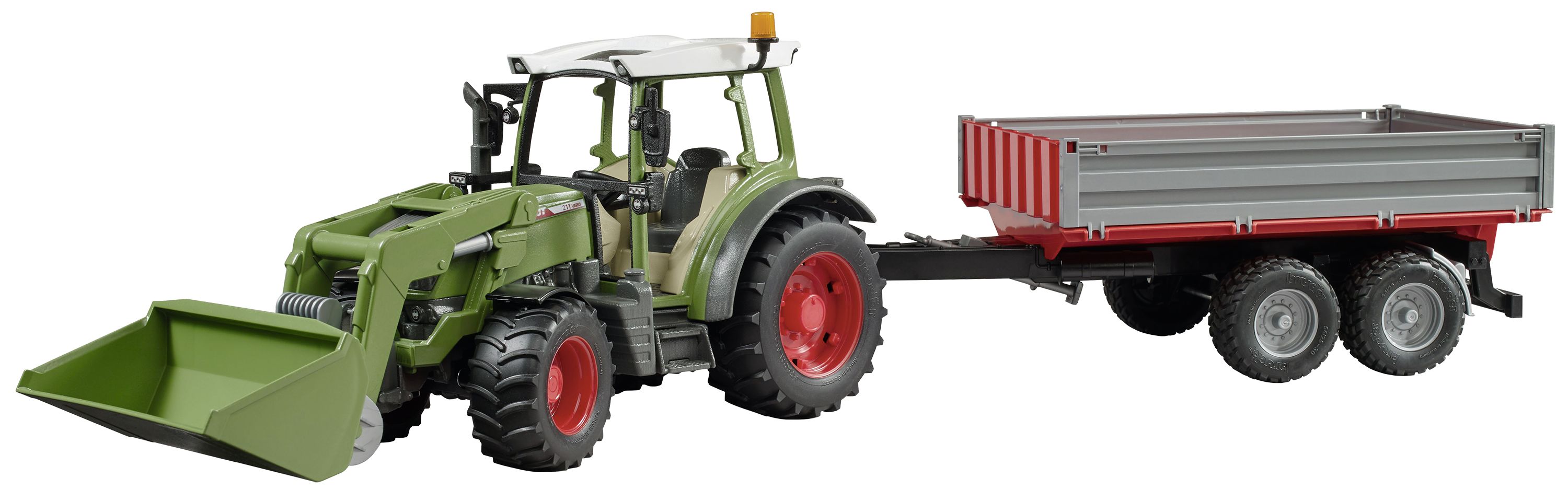 Bruder Modell "Fendt Traktor 211 Vario" mit Frontlader und Bordwandanhänger 1:16, 02182