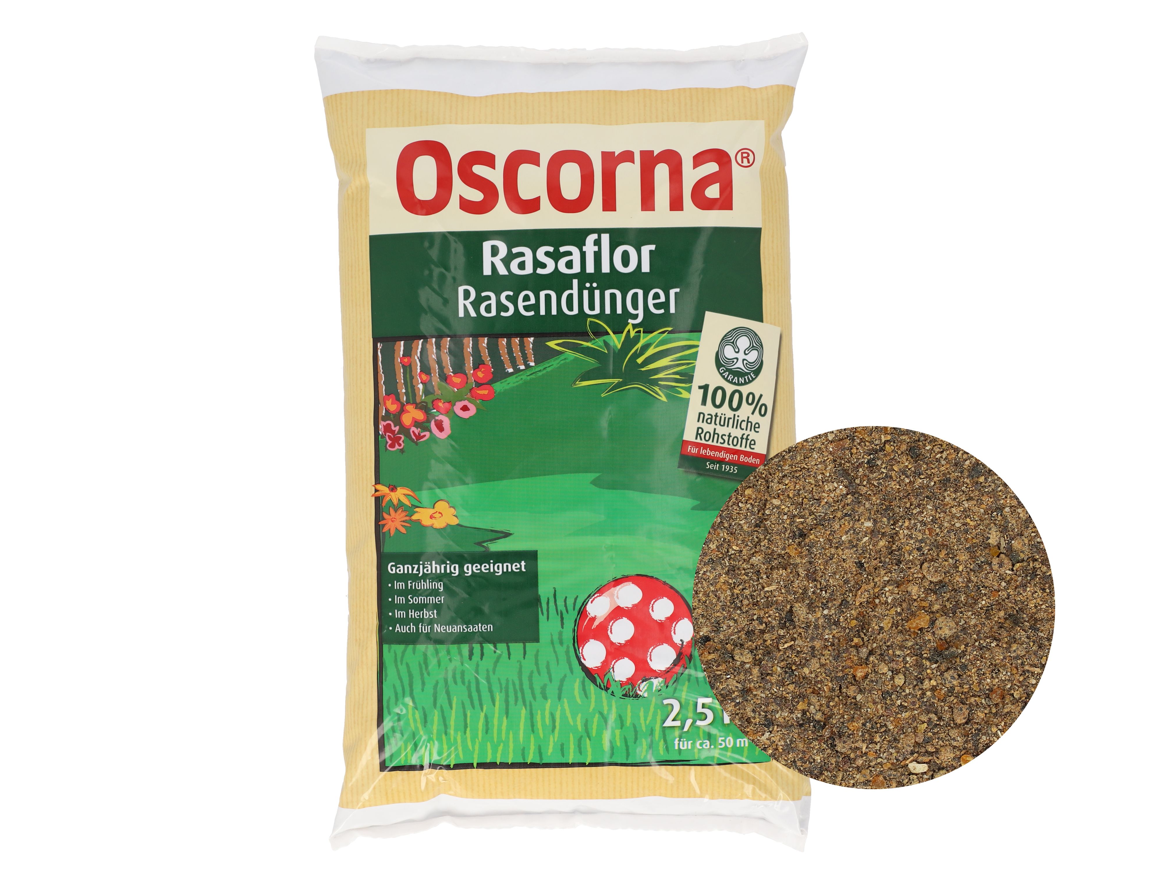 Oscorna Rasaflor fein Rasendünger NPK 8+4+0.5 2,5 kg Beutel Pulver