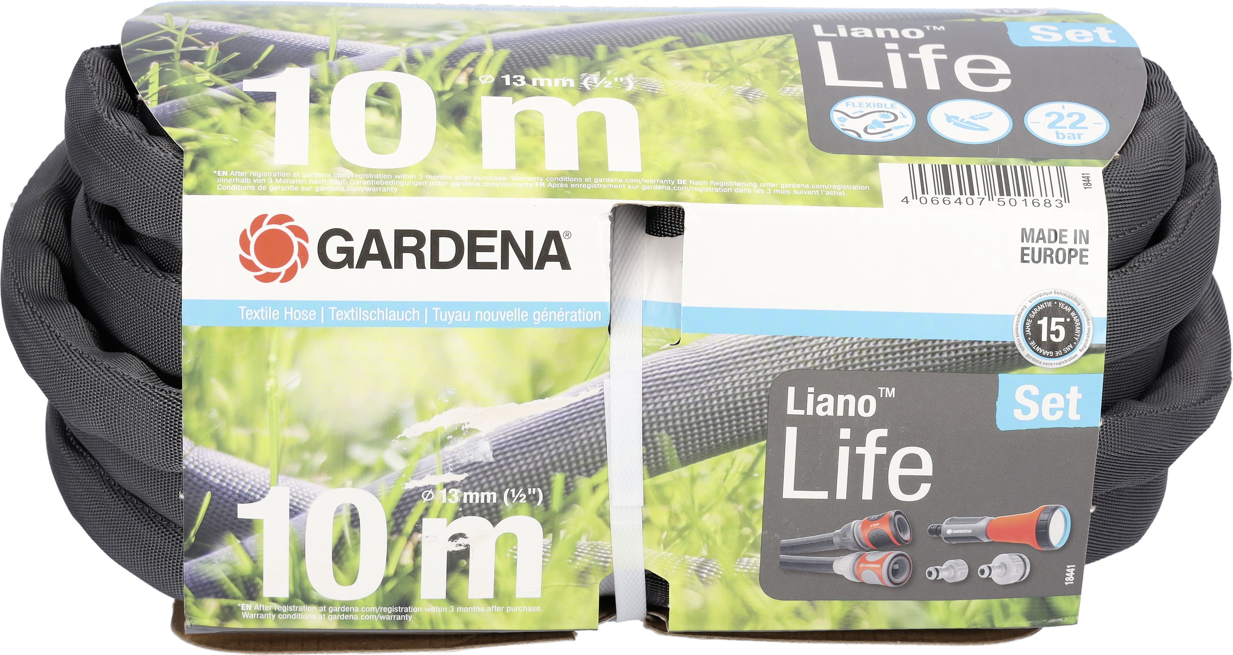 GARDENA Textilschlauch Liano Life Set 10 m 1/2" schwarz 18441-90