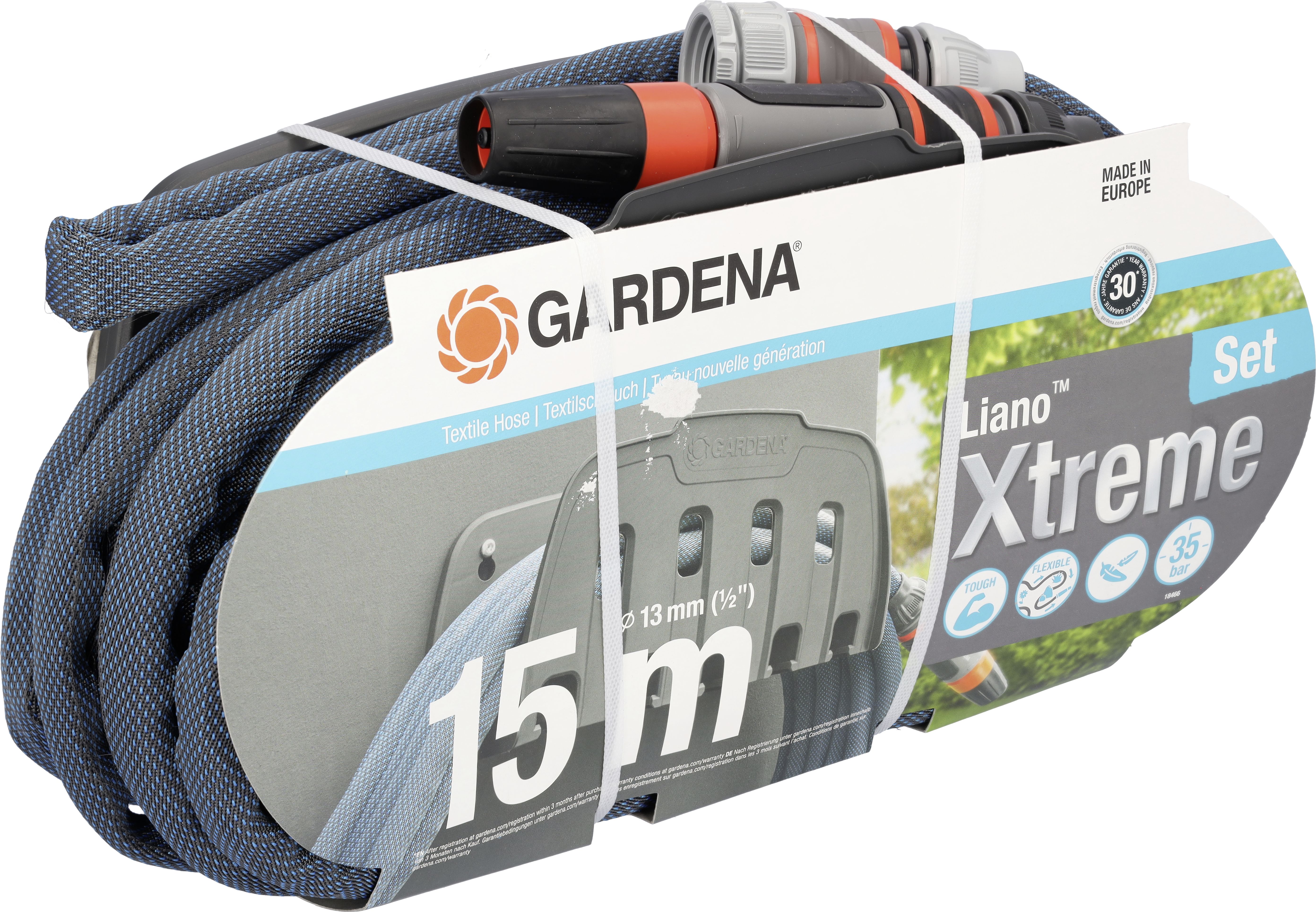 GARDENA Textilschlauch Liano Xtreme Set, mit Wandschlauchhalter 15 m 1/2" schwarz 18466-90