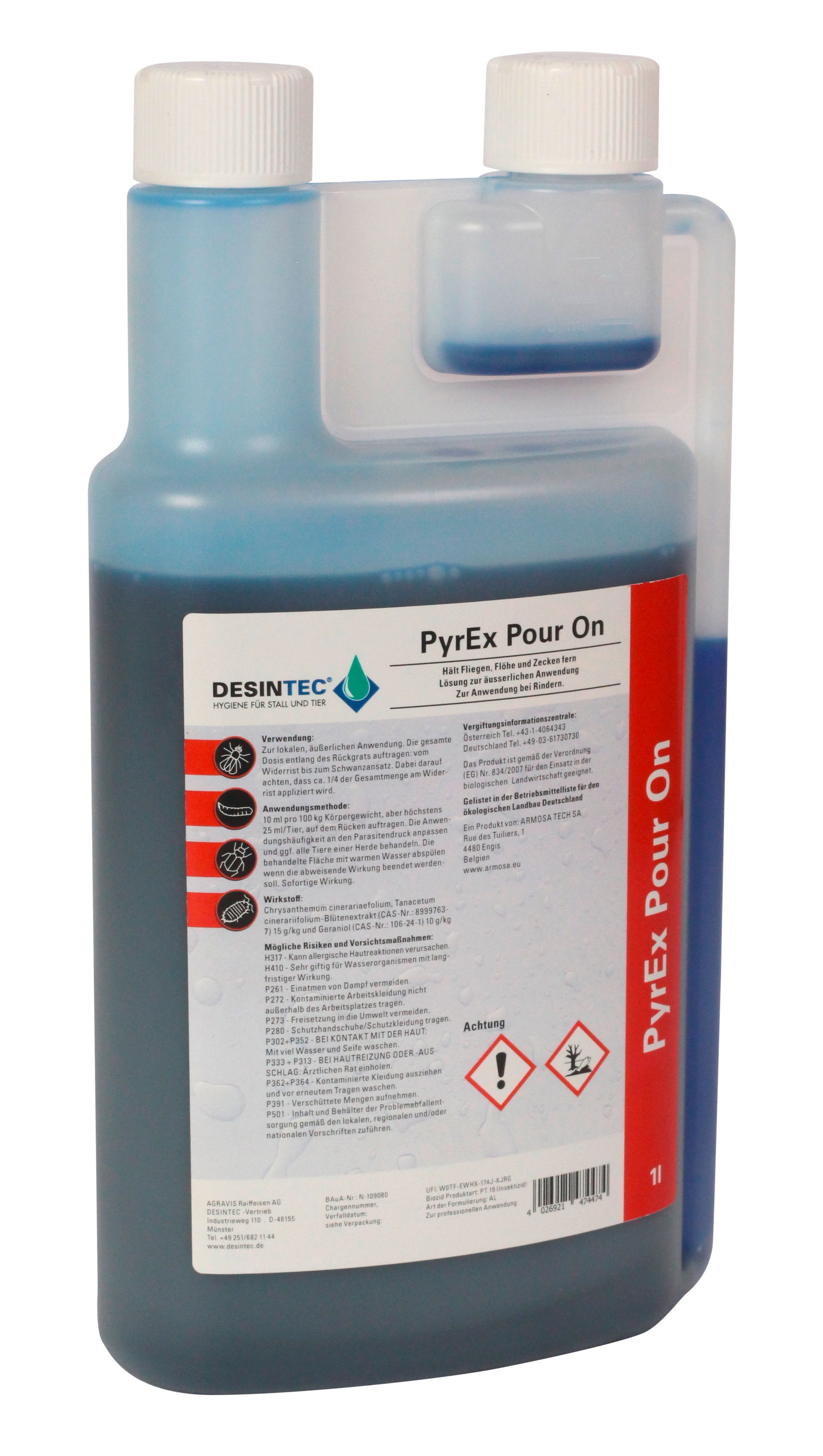 DESINTEC PyrEx Pour On gebrauchsfertige Lösung zur Fliegenbekämpfung für die äußere Anwendung bei Rindern 1 l Flasche