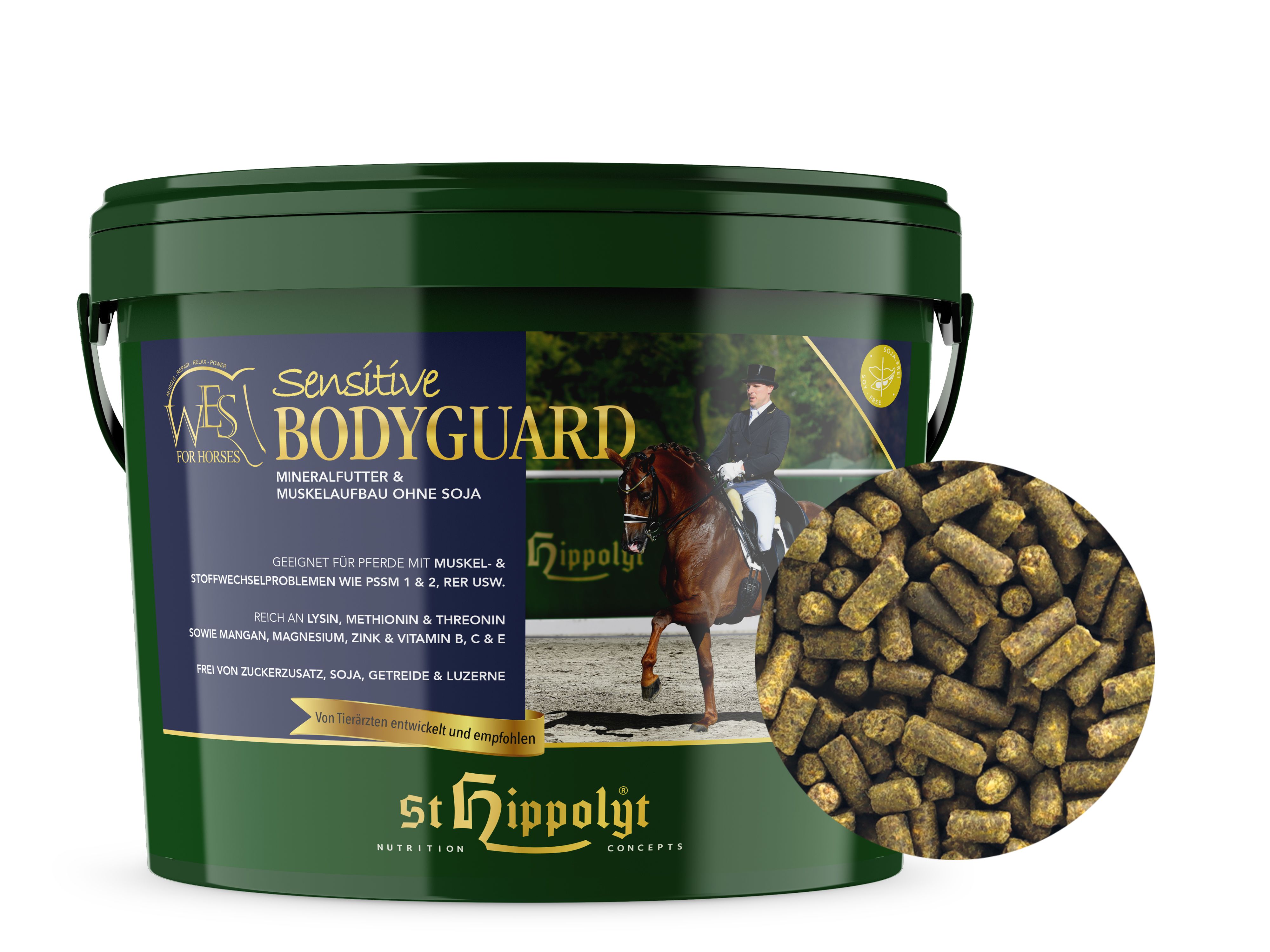 St. Hippolyt WES Sensitive Bodyguard Mineralfutter und Muskelaufbau für Pferde 10 kg Eimer