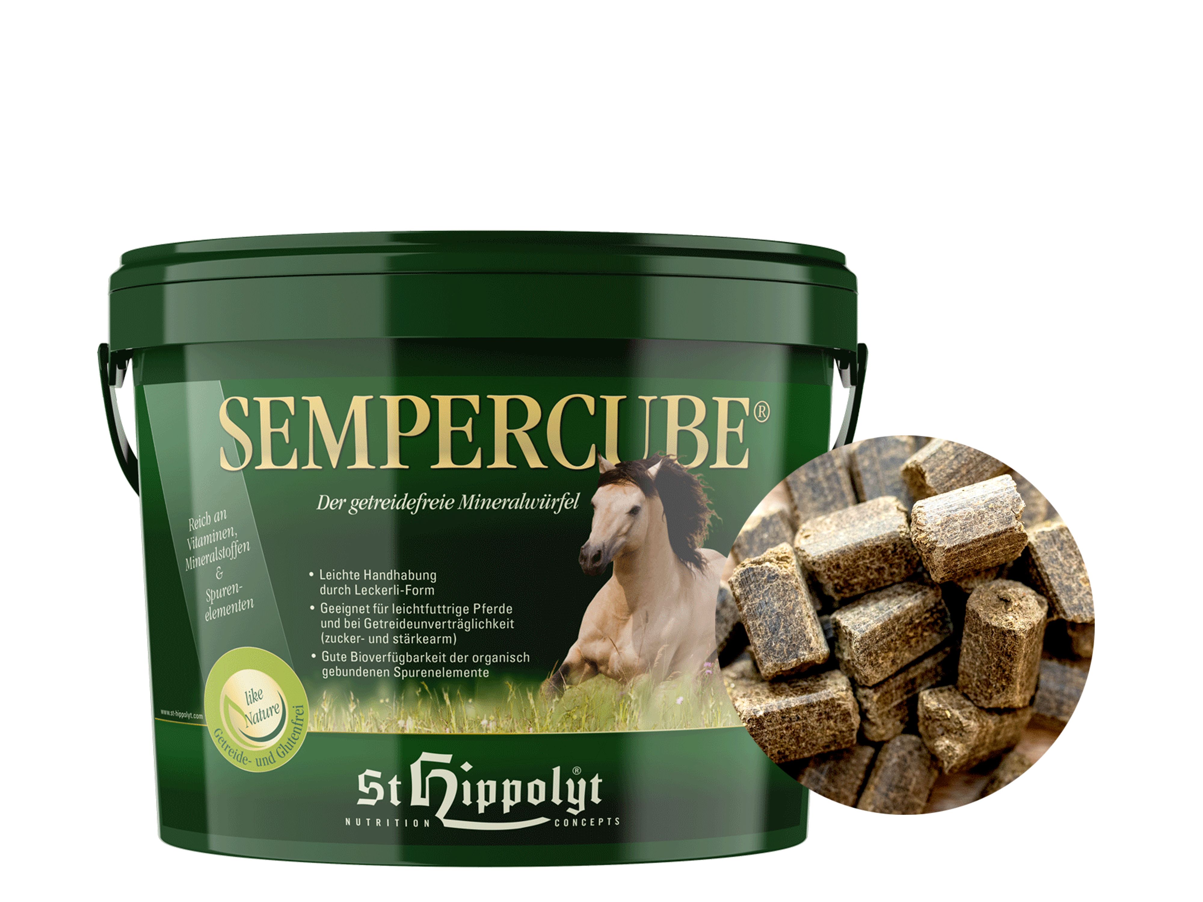 St. Hippolyt SemperCube getreidefreie Mineralwürfel für Weidepferde 3 kg Eimer