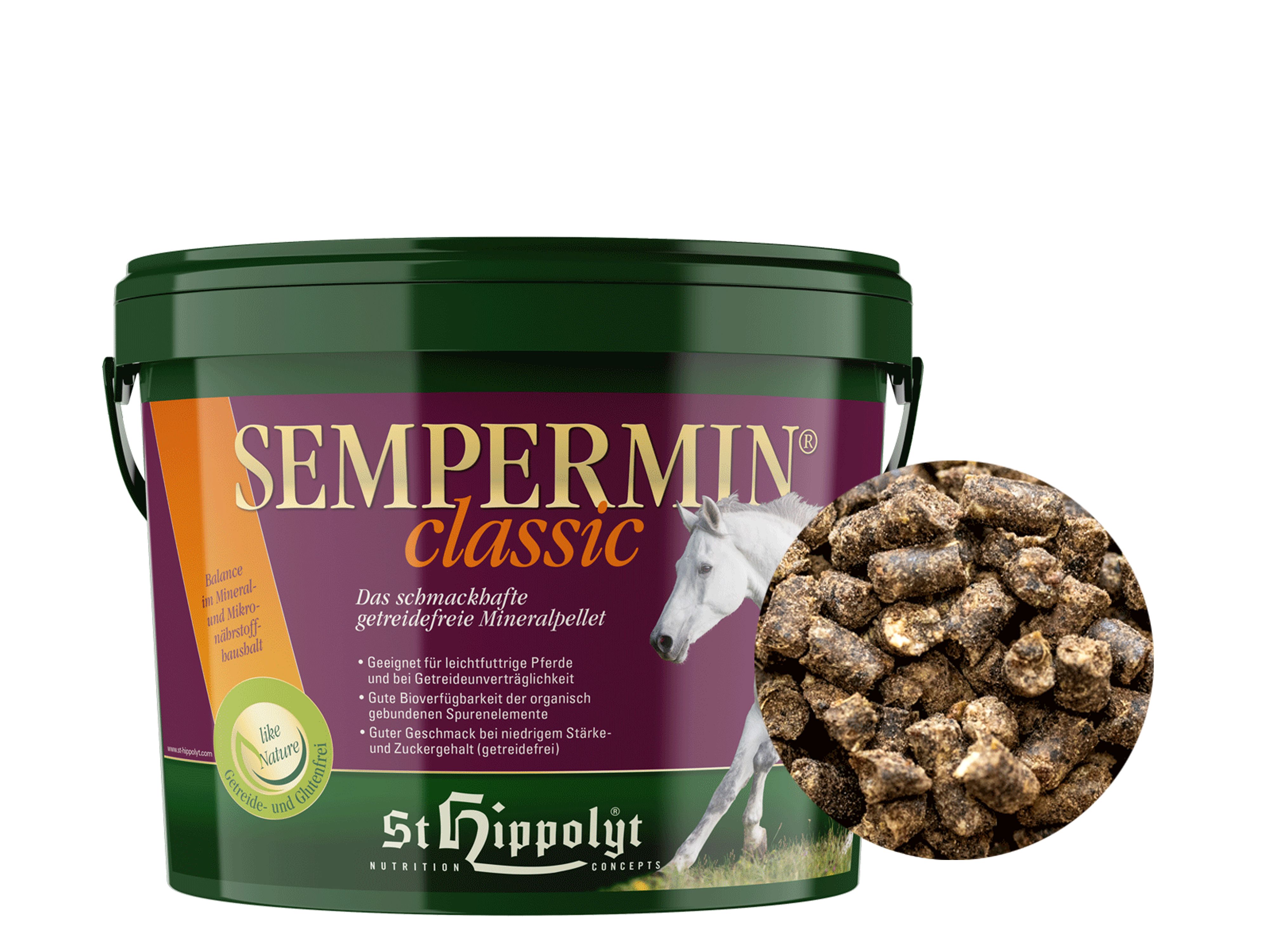 St. Hippolyt SemperMin Classic Pellet schmackhafte, getreide- & glutenfreie Mineralpellet für Pferde 5 kg Eimer