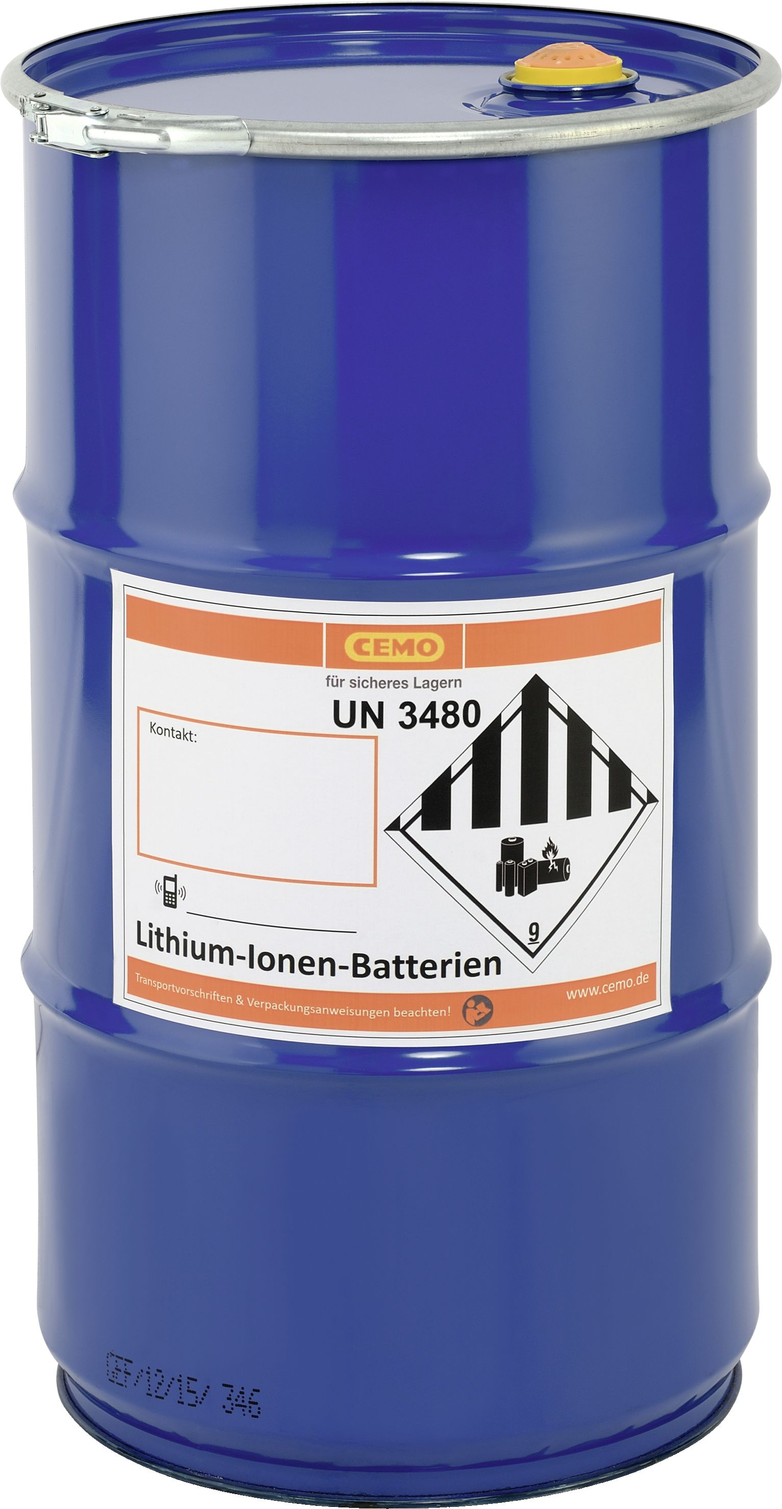 Cemo Sicherheitstonne 380 x 660 mm, 60 l, für Lagerung und Transport von Lithium-Ionen-Akkus, 11200