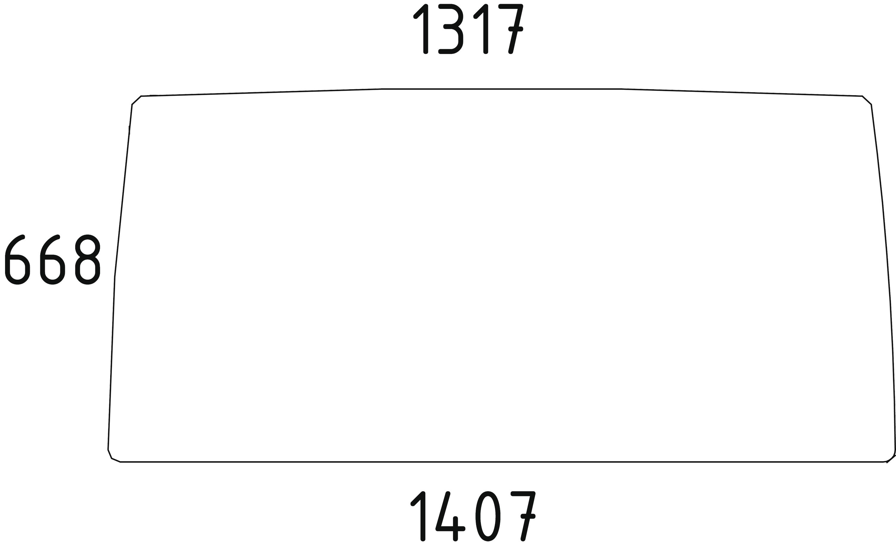 Frontscheibe klar, Breite 1.317 mm; 1.407 mm, für Traktor Fiat 80, -88, -90