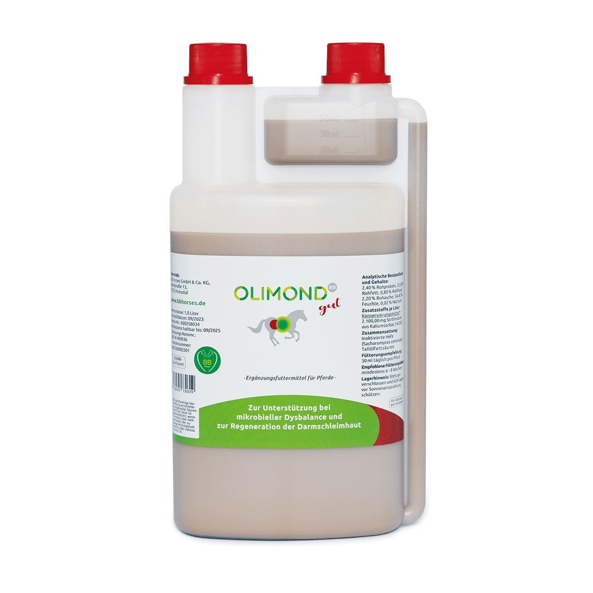 Olimond BB Gut mit Wirkstoffen für die Darmschleimhaut von Pferden 1 l Flasche