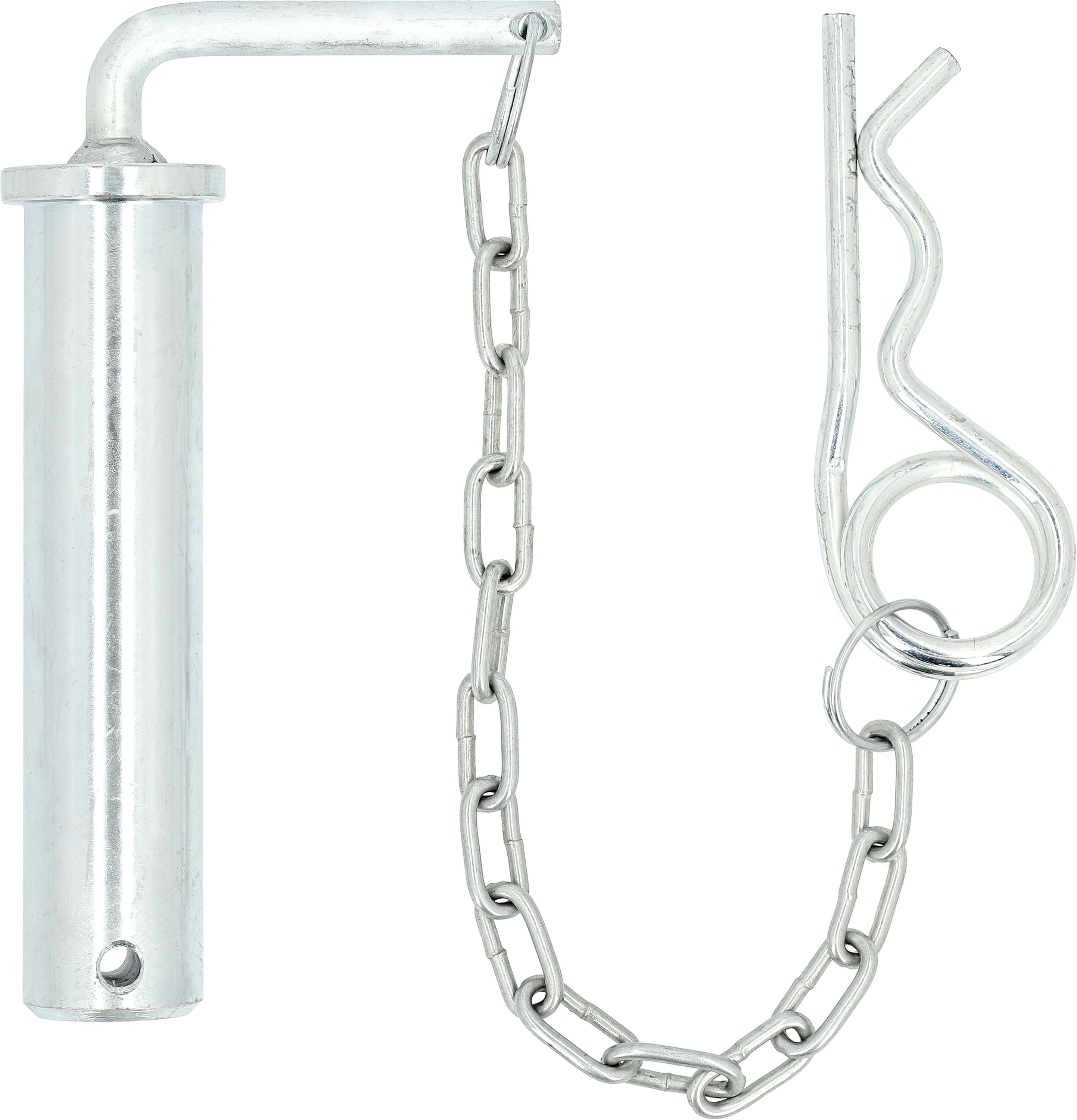 Anhängebolzen mit Kette und Federstecker, doppelt gebogen, C 135 mm
