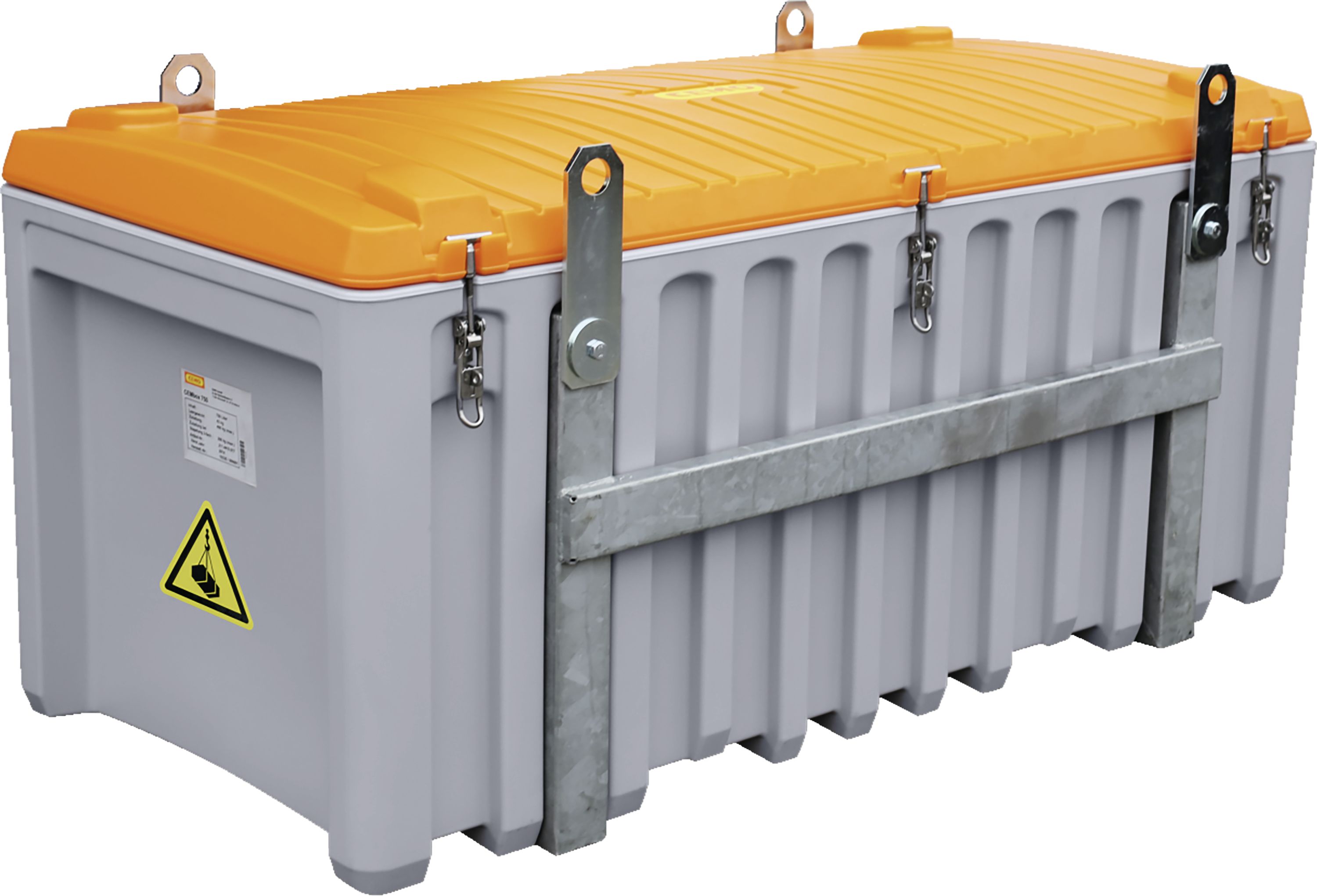 Cemo Werkzeugkiste "CEMbox" 750 l 170 x 80 x 86 cm, mit Kranösen und Krangestell, PE (Polyethylen), grau; orange, 10337