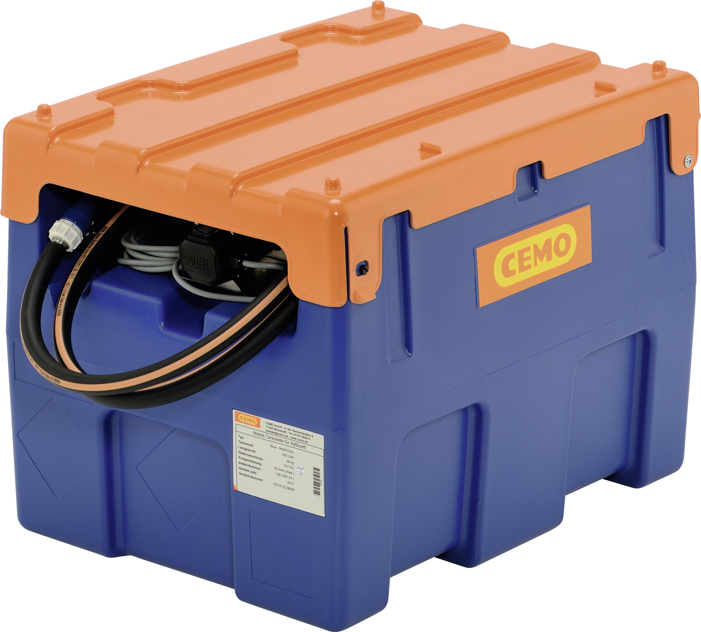 Cemo Tankanlage "Blue-Mobil Easy" 200 l, für AdBlue , mobil, 12 V-Pumpe, mit Deckel, 10315
